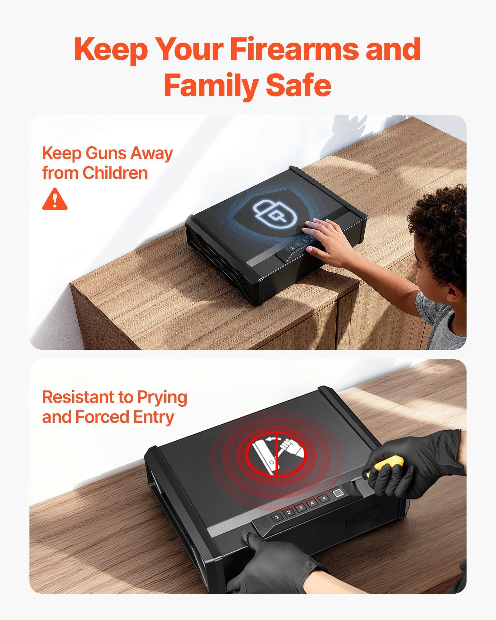 Gun Safe, Heavy Duty Handgun Safe with Fingerprint/Password/Key, 3-Way Quick Access Firearm Case Box with Lighting for 2 Pistols & 2 Magazines, Pistol Gun Box for Nightstand Bedside Desk Car