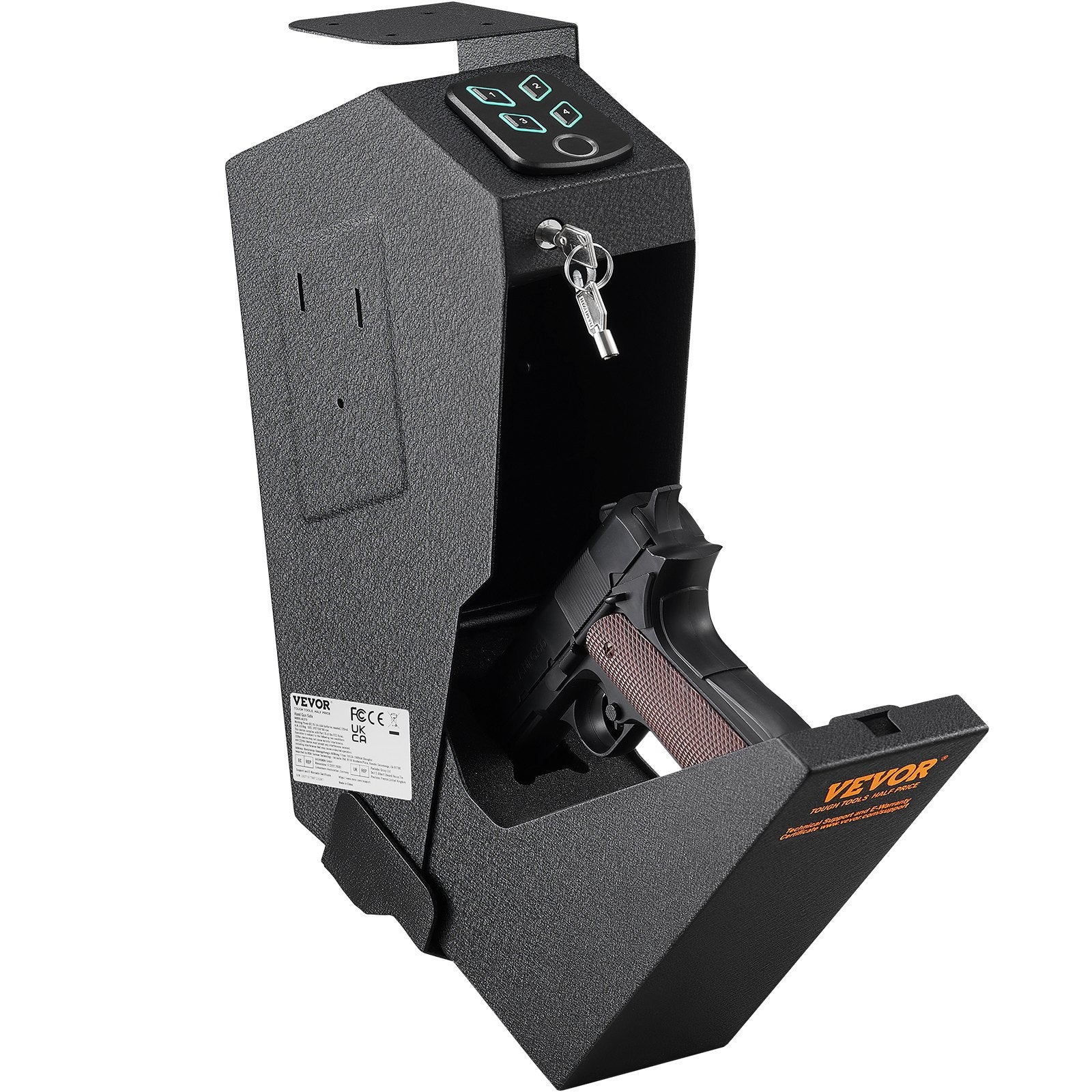 VEVOR Mounted Gun Safe for Pistols Biometric Gun Safe 3 Access Ways for 1 Pistol