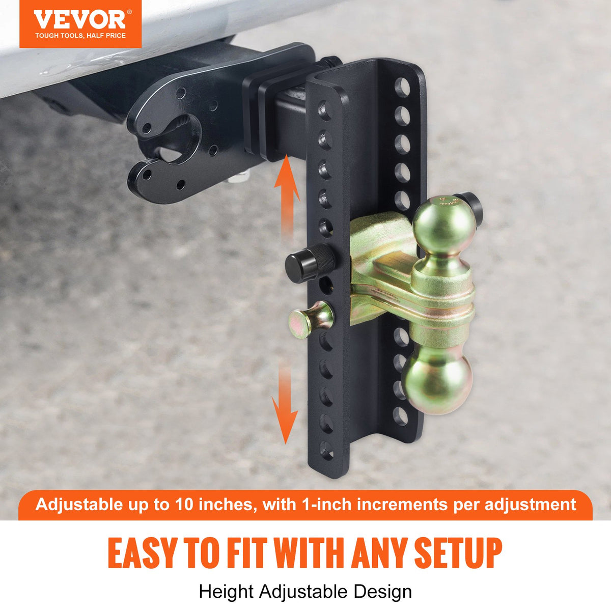 VEVOR Adjustable Trailer Hitch, 25.4 cm Drop & 21.59 cm Rise Hitch Ball Mount with 5.08 cm Receiver, Solid Tube, 6350 kgs GTW, 5.08 cm & 5.08-0.79 cm 45# Steel Tow Balls with Key Lock for Truck Towing