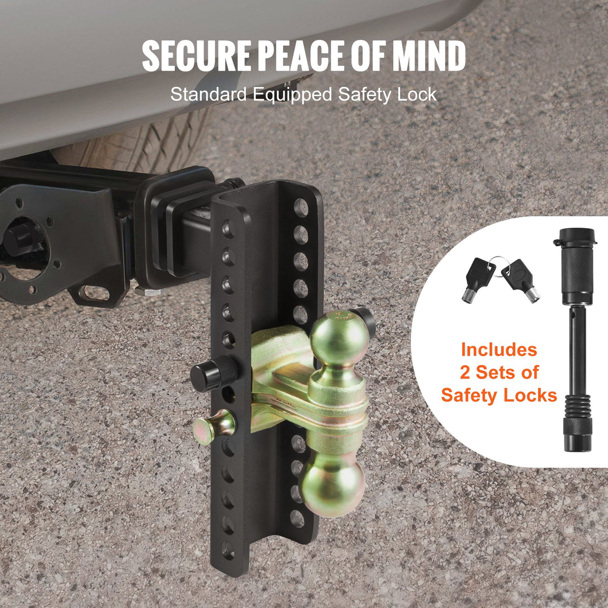 VEVOR Adjustable Trailer Hitch, 25.4 cm Drop & 21.59 cm Rise Hitch Ball Mount with 5.08 cm Receiver, Solid Tube, 6350 kgs GTW, 5.08 cm & 5.08-0.79 cm 45# Steel Tow Balls with Key Lock for Truck Towing