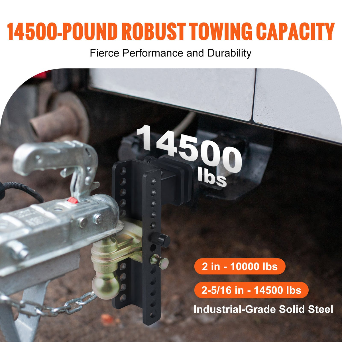 VEVOR Adjustable Trailer Hitch, 25 cm Drop & 21.59 cm Rise Hitch Ball Mount with 6.35 cm Receiver Solid Tube, 6577 kgs GTW, 5.08 cm & 5.08-0.79 cm 45# Steel Tow Balls with Key Lock for Truck Towing