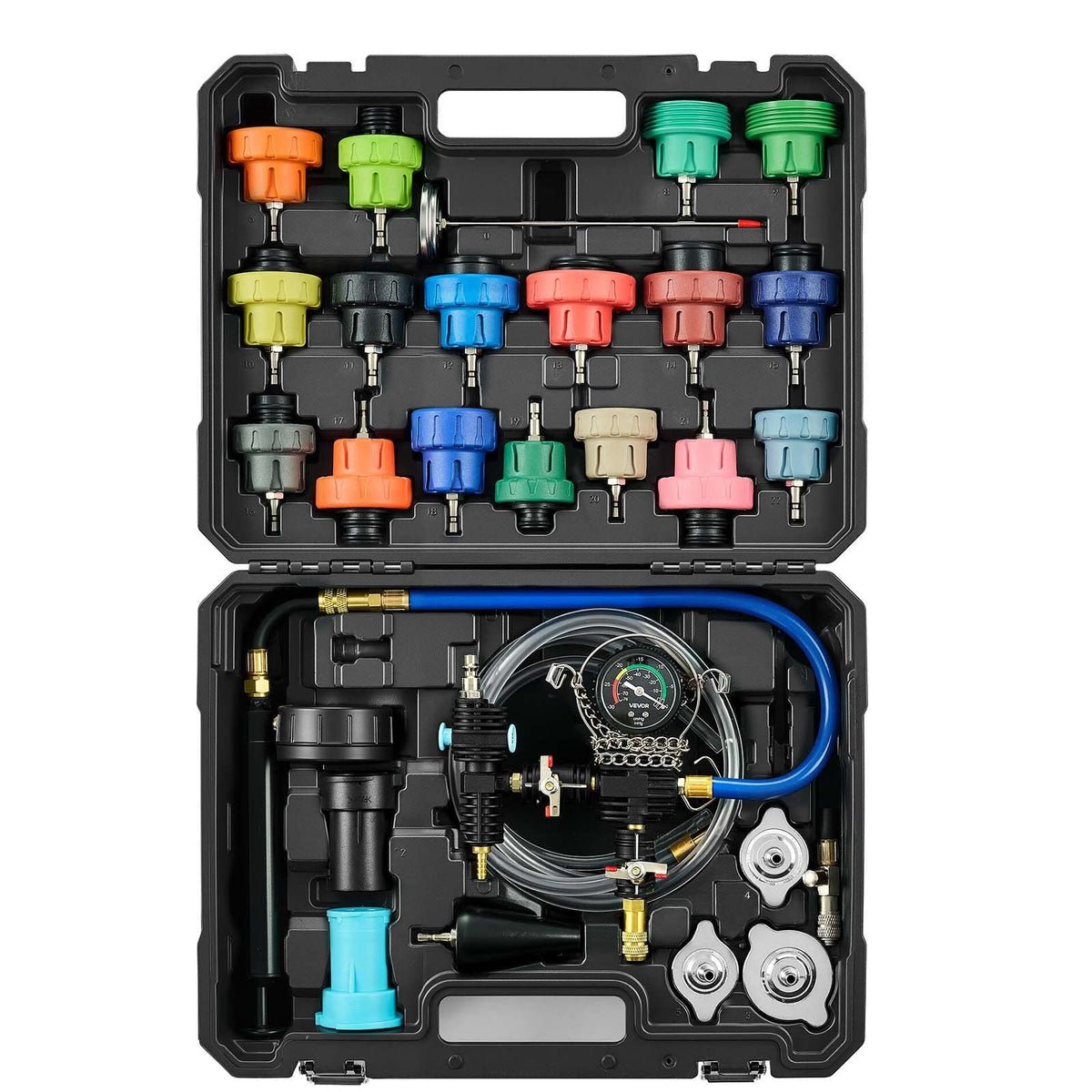 Coolant Pressure Tester Kit, 47Pcs Radiator Vacuum Refill Kit with 3 Metal Adapters, Universal Fit, Automotive Cooling System Pressure Tester Tool, with Pressures Pump &amp; Plastic Filler