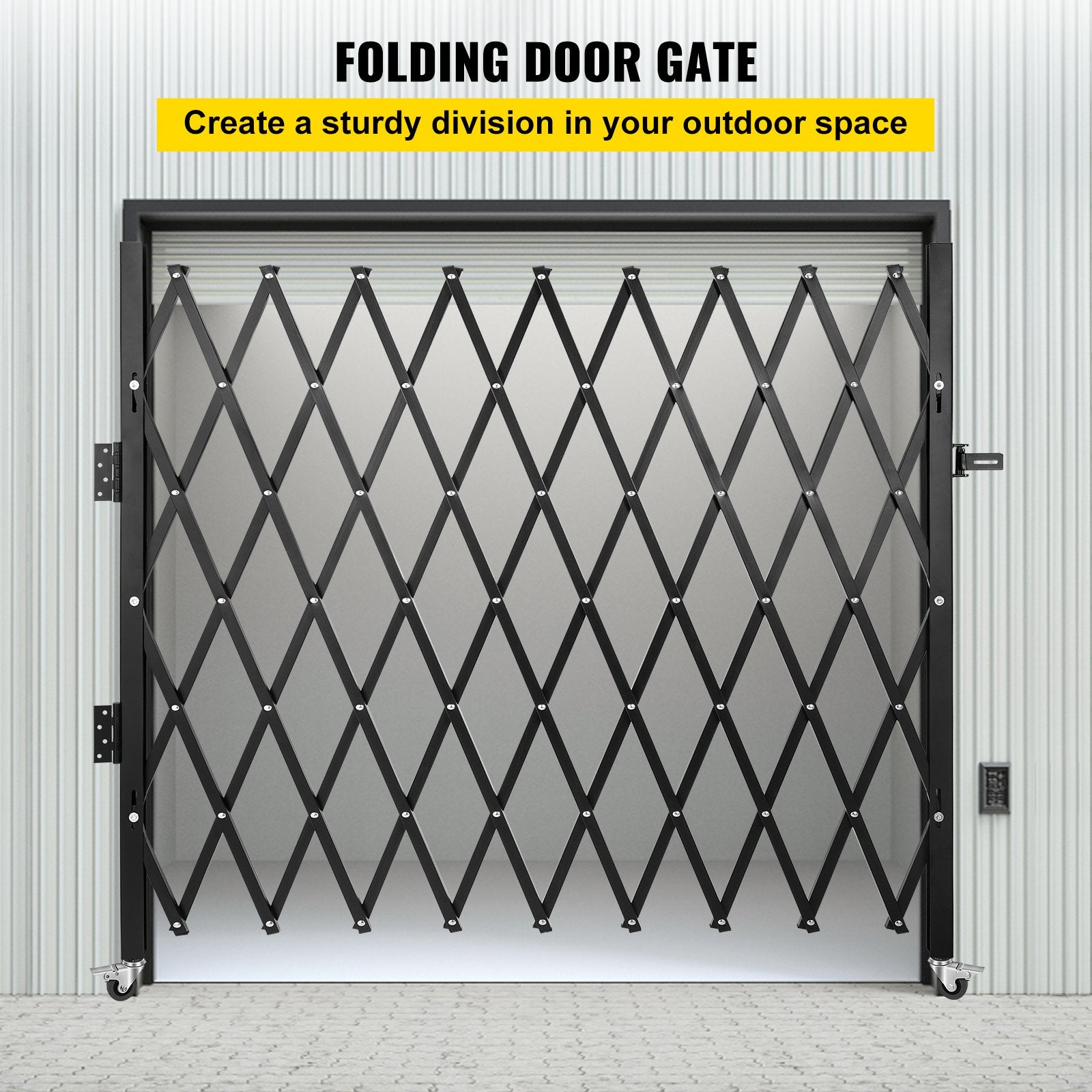 VEVOR Single Folding Security Gate, 85" H x 95" W Folding Door Gate, Steel Accordion Security Gate, Flexible Expanding Security Gate, Rolling Barricade Gate, Scissor Gate/Door with Padlock