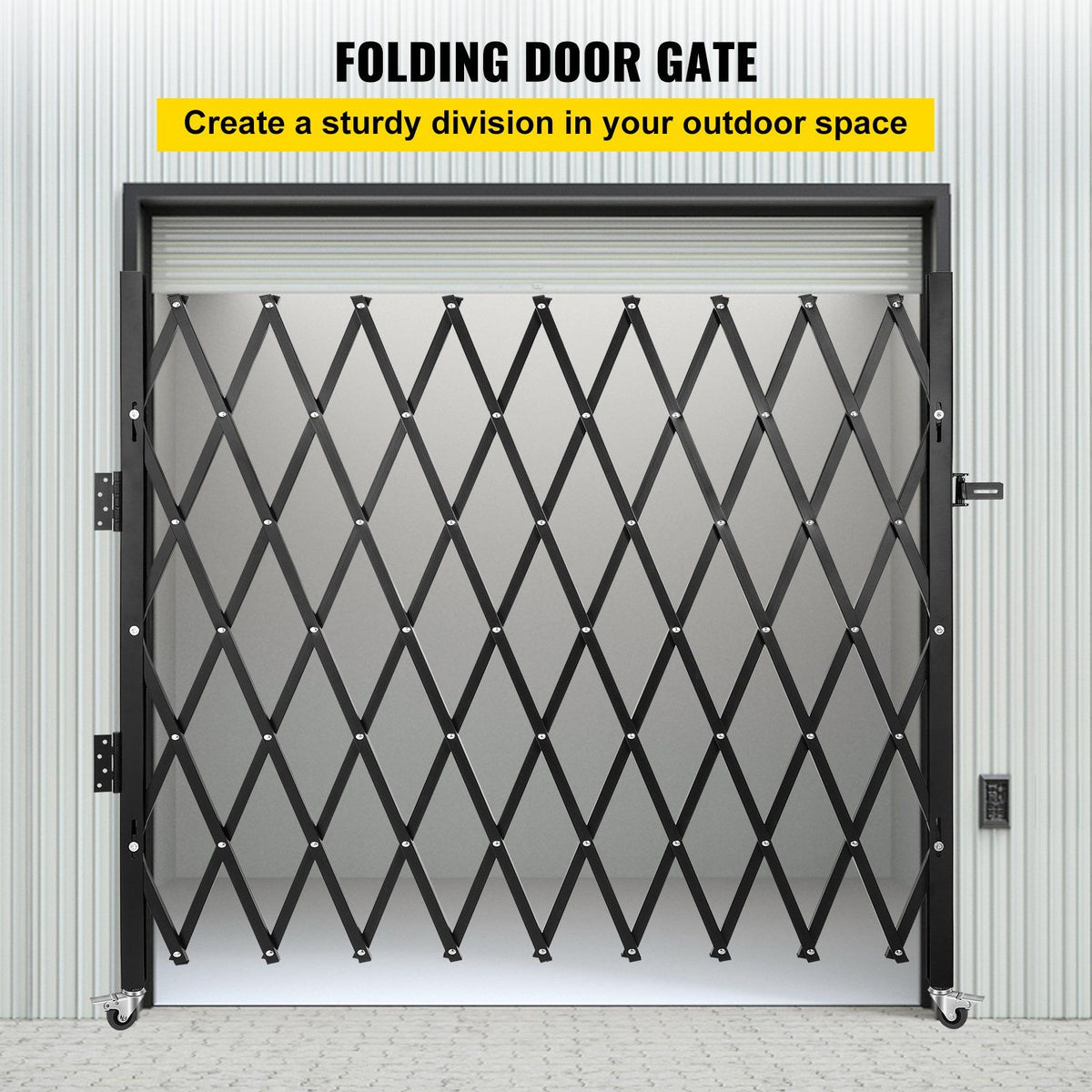 Single Folding Security Gate, 216 x 221 cm Folding Door Gate, Steel Accordion Security Gate, Flexible Expanding Security Gate, 360 degree Rolling Barricade Gate, Scissor Gate/Door with Padlock