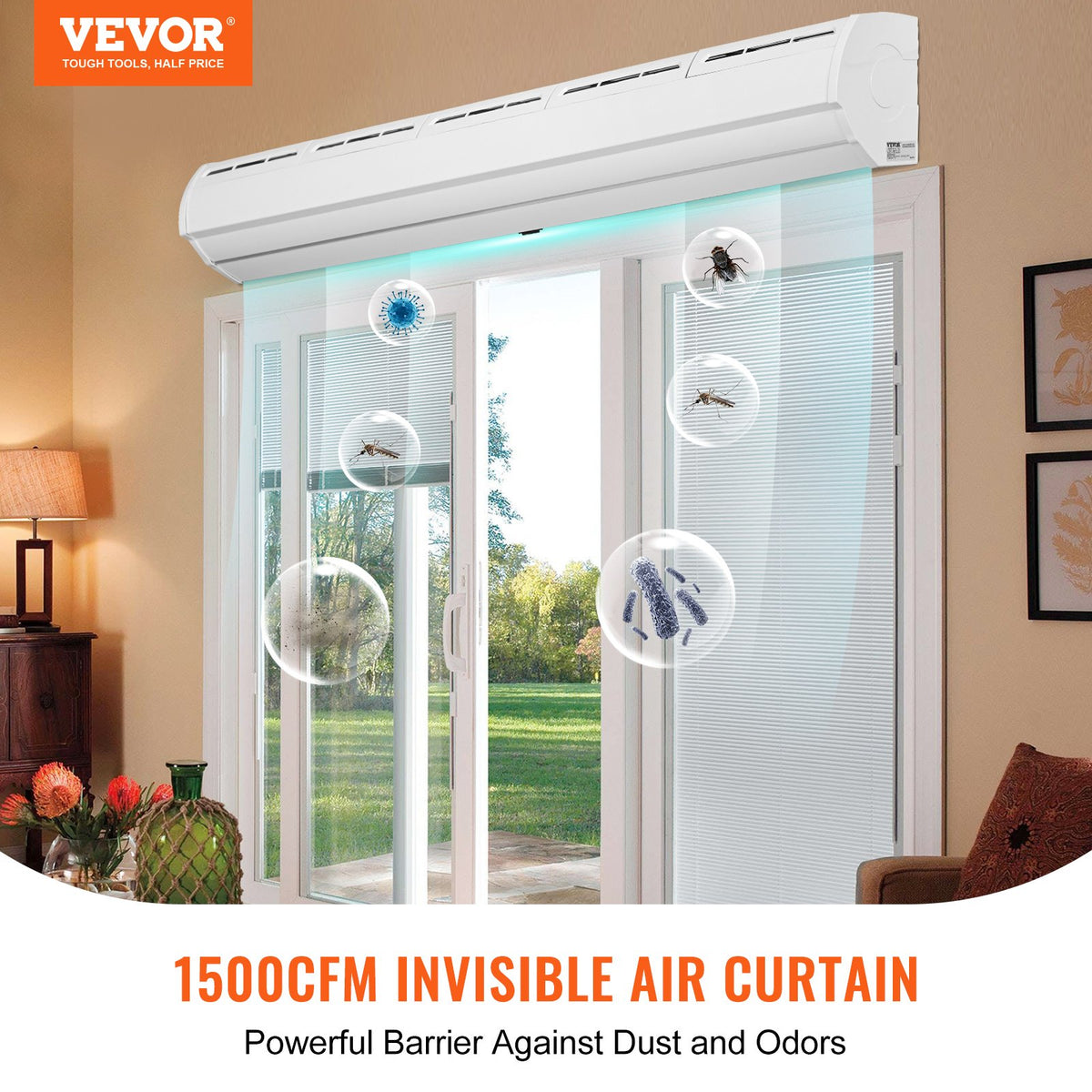 VEVOR 1.5m Commercial Indoor Air Curtain Super Power 2 Speeds 2547m³/h, UL Certified Wall Mounted Air Curtains for Doors, Indoor Over Door Fan with Heavy Duty Limit Switch, Easy-Install Unheated