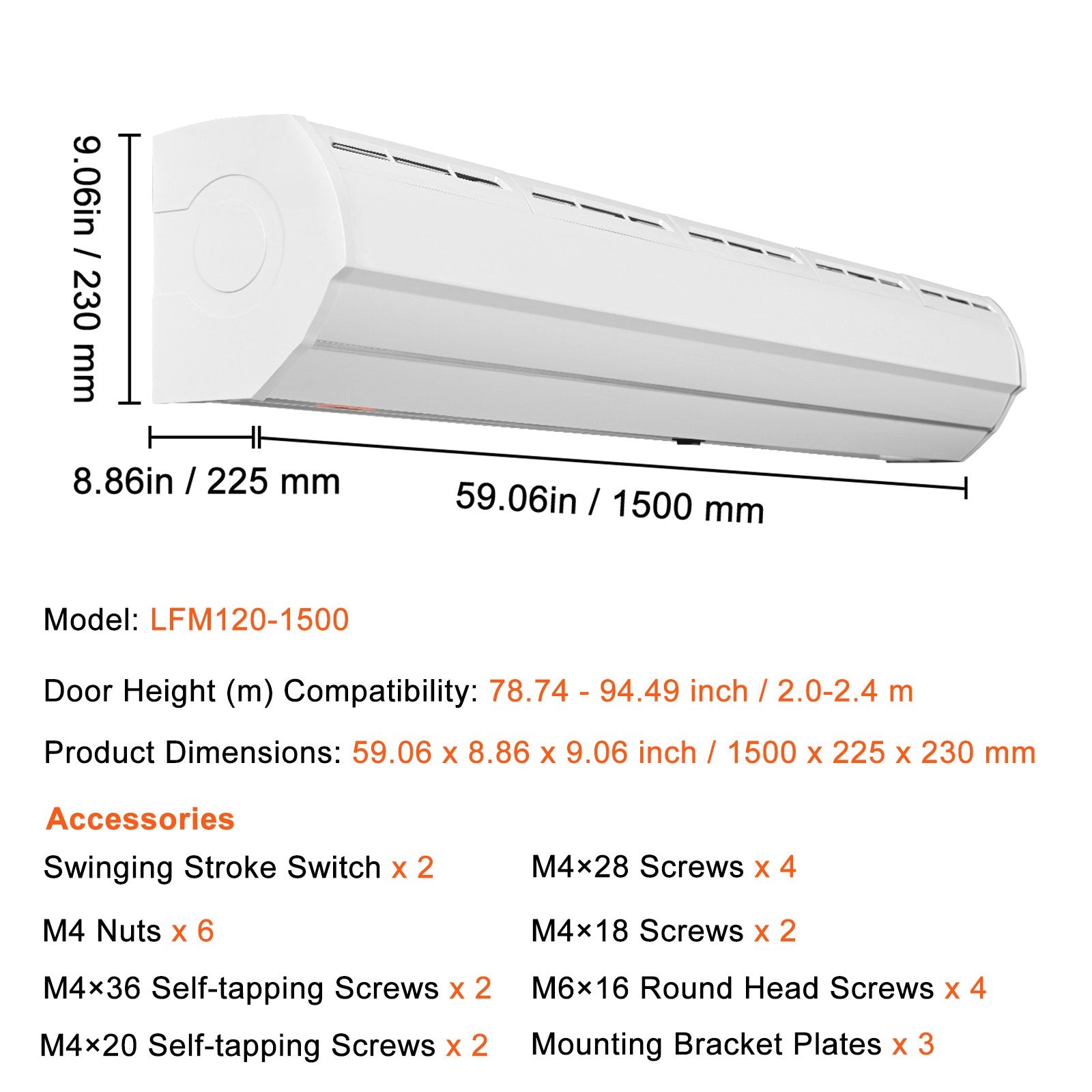 VEVOR 1.5m Commercial Indoor Air Curtain Super Power 2 Speeds 2547m³/h, UL Certified Wall Mounted Air Curtains for Doors, Indoor Over Door Fan with Heavy Duty Limit Switch, Easy-Install Unheated