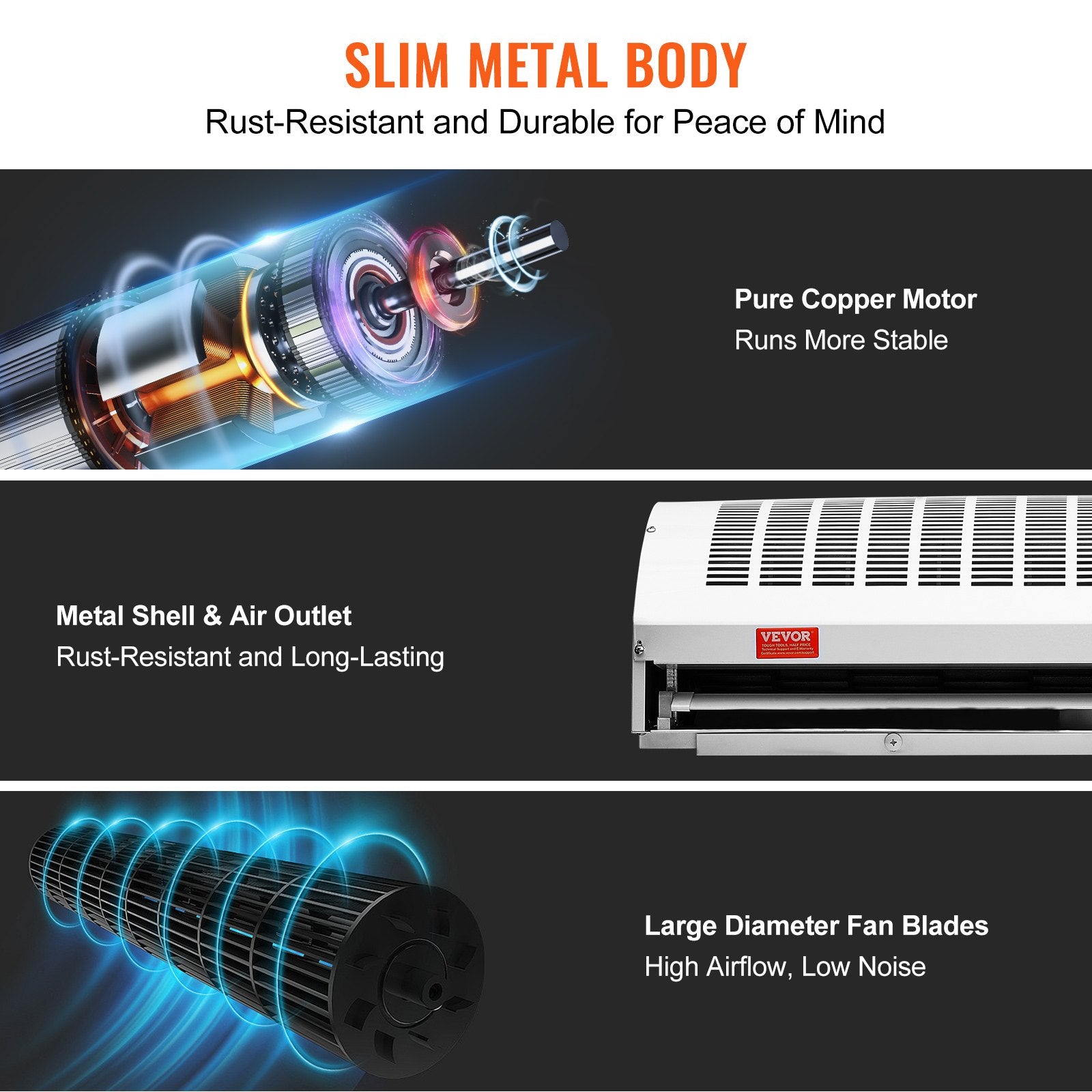 VEVOR 1.2m Commercial Indoor Air Curtain Super Power 2 Speeds 2802m_/h, UL Certified Wall Mounted Air Curtains for Doors, Indoor Over Door Fan with Heavy Duty Limit Switch, Easy-Install Unheated