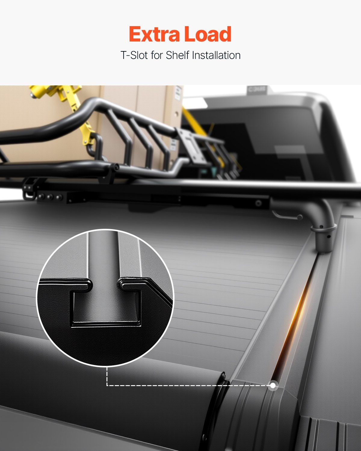 Retractable Tonneau Cover, 5.5 ft Retractable Tonneau Cover with Built-in Drainage Pipe for 2021-2024 Toyota Tundra Crew Cab w/ Deck Rail System , Hard Tonneau Cover with Double-Lock & T-Slot
