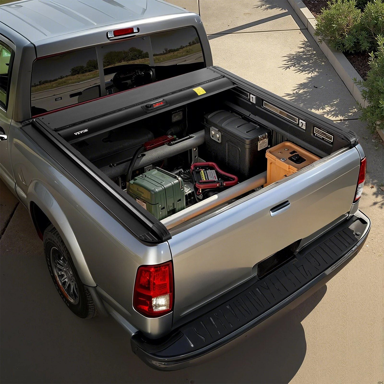 Retractable Tonneau Cover, 5.0 ft Retractable Tonneau Cover with Built-in Drainage Pipe for 2021-2024 Toyota Tacoma Crew Cab w/ Deck Rail System , Hard Tonneau Cover with Double-Lock & T-Slot