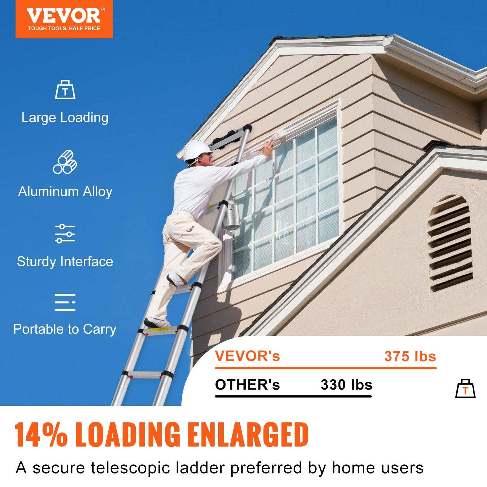 VEVOR Telescoping Ladder Aluminum Extension Step 3.2 m Multi-purpose Portable
