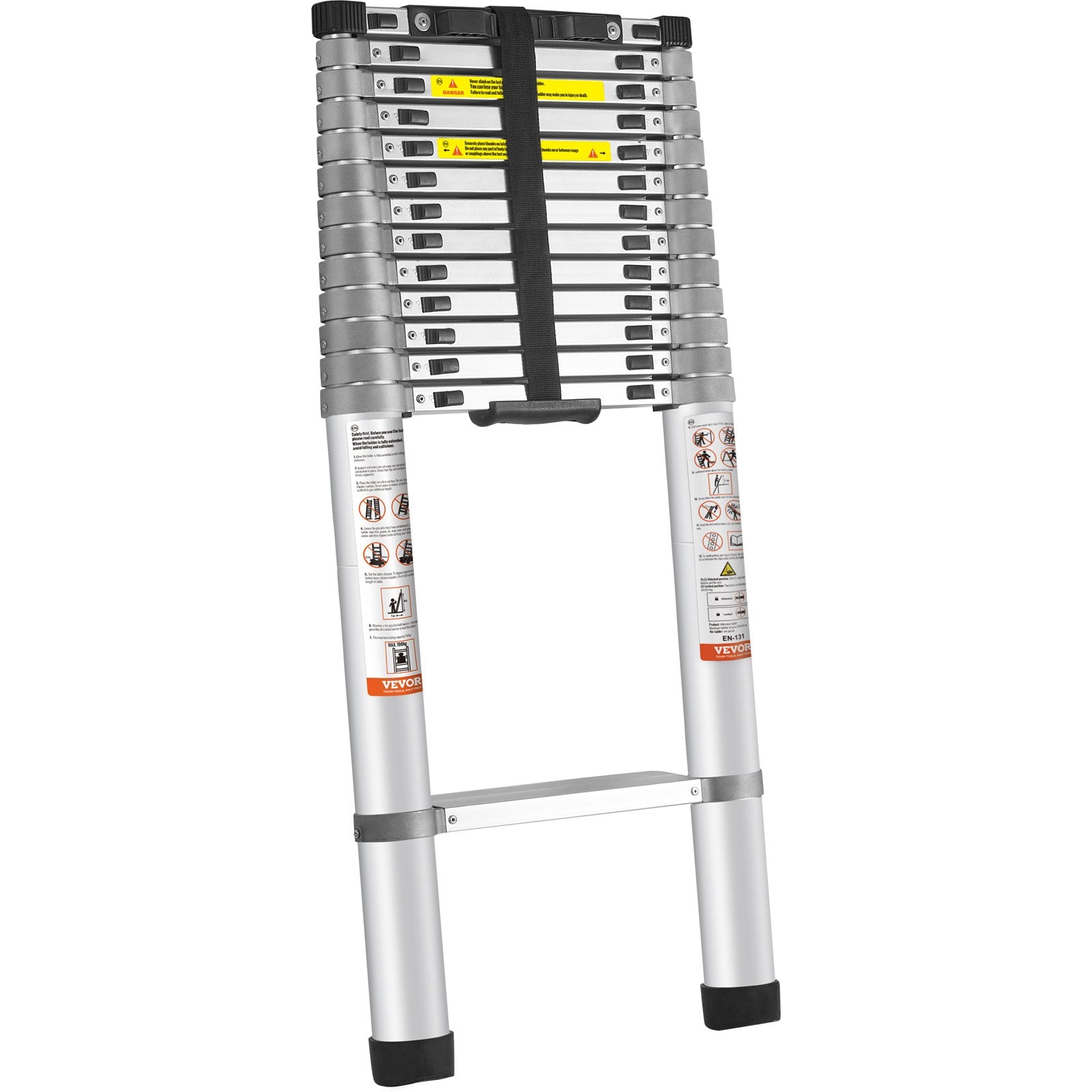 VEVOR Telescoping Ladder, 563.9CM Aluminum One-button Retraction Collapsible Extension Ladder, 400 LBS Capacity with Non-slip Feet, Portable Multi-purpose Compact Ladder for Home, RV, Loft, ANSI Liste