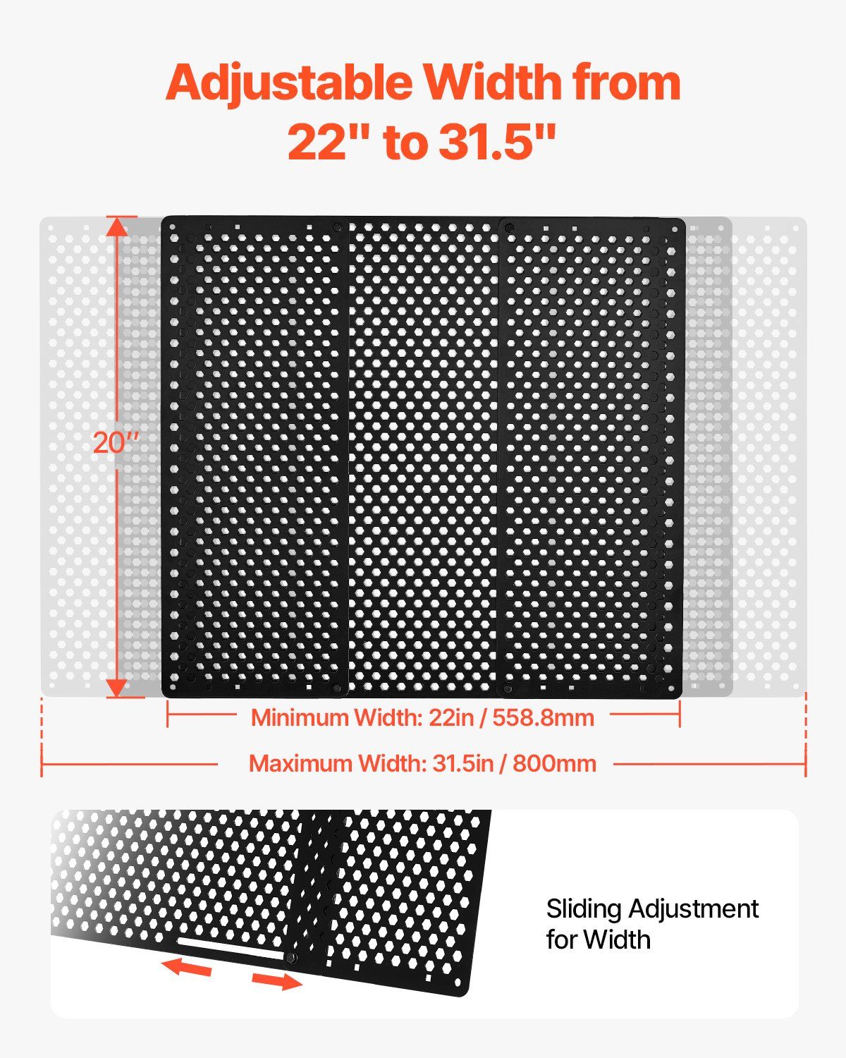 RV Screen Door Protector, Adjusts from 558.8 – 800 mm, Adjustable Door Grille, Easy to Install, Reinforced Breathable Honeycomb Holes, Iron Camper RV Entry Protector for Pet Protection, Black