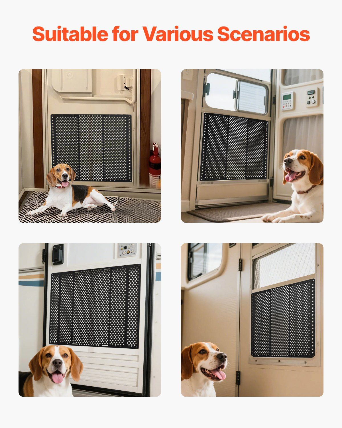 RV Screen Door Protector, Adjusts from 558.8 – 800 mm, Adjustable Door Grille, Easy to Install, Reinforced Breathable Honeycomb Holes, Iron Camper RV Entry Protector for Pet Protection, Black