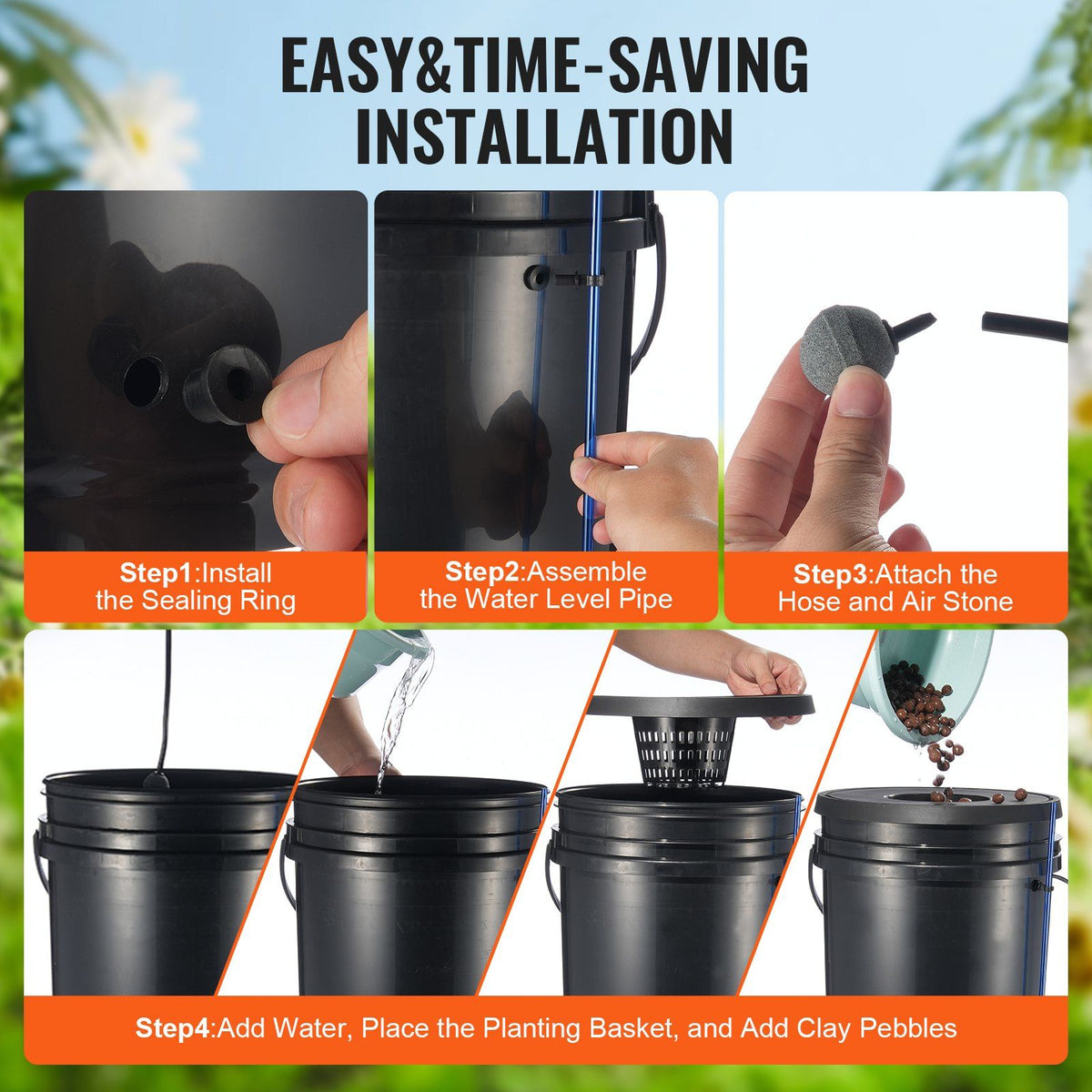DWC Hydroponics Grow System, Hydroponic Growing System, Deep Water Culture 5-Gallon 4 Buckets, DWC System with Air Pump, Air Stones and Water Level Device for Leafy Vegetables
