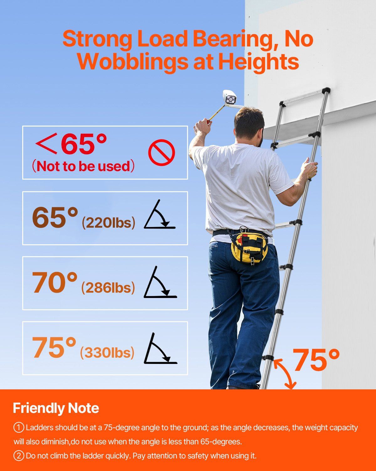 Telescoping Ladder, 2540mm Stainless Steel Lightweight Extension Ladder, Multi-Button Retraction Collapsible Ladders, 150 kg Capacity & Non-Slip Feet, Portable 9-Step Ladders for Home RV Loft
