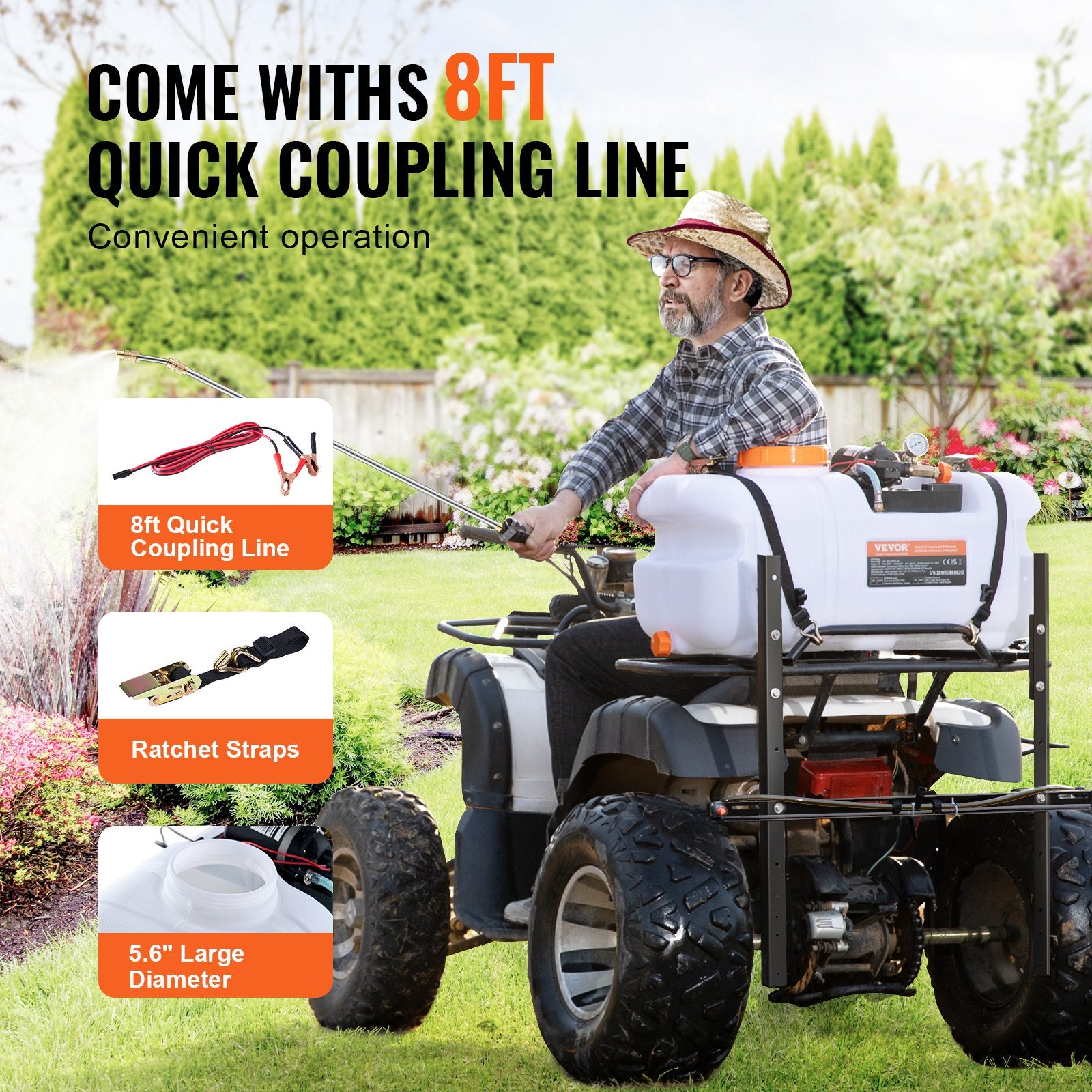 VEVOR ATV Sprayer 60 L/15.9 Gal ATV/UTV Spot Sprayer with A Nozzle Boom 1.9 GPM