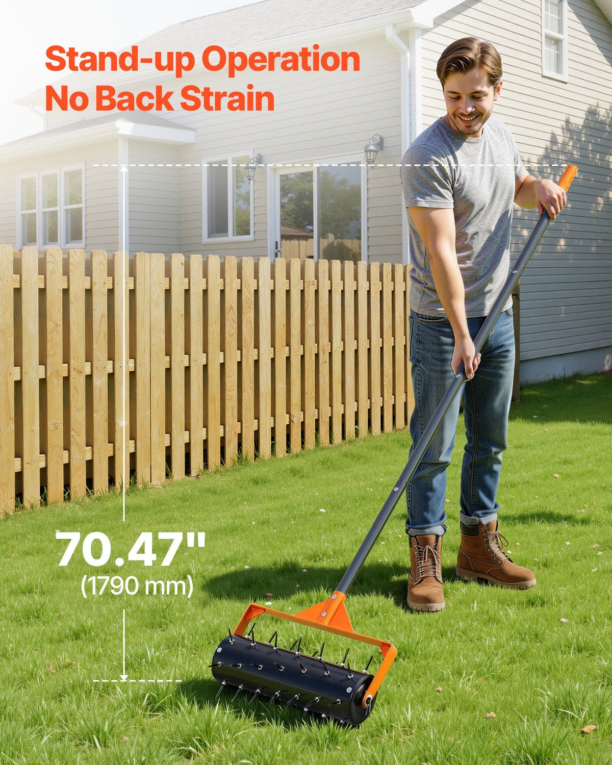 Rolling Lawn Aerator, 410mm Manual Push Aerator Roller with 42 Spikes & 60 in Long Handle, Fillable Drum for Added Weight, Heavy-Duty Lawn Soil Penetrator for Garden Yard Compacted Soils
