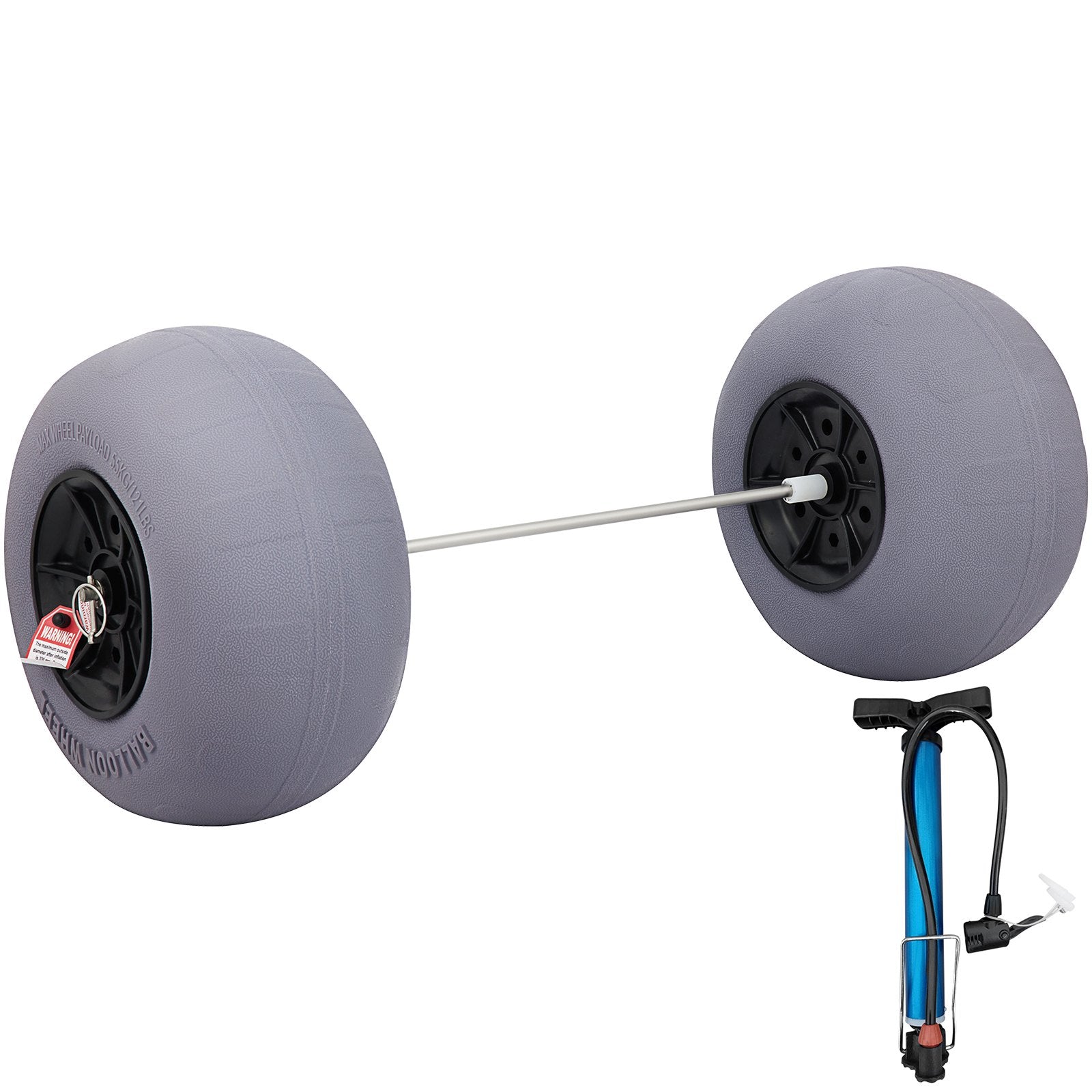 VEVOR Beach Balloon Wheels, 13" Sand Tires with 32" Stainless Steel Axle, TPU Cart Tires for Kayak Dolly, Canoe Cart and Buggy with Air Pump, 2-Pack
