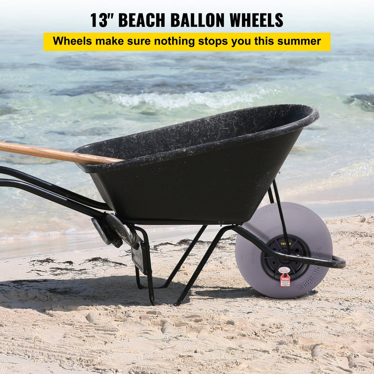 VEVOR Beach Balloon Wheels, 13" Sand Tires with 32" Stainless Steel Axle, TPU Cart Tires for Kayak Dolly, Canoe Cart and Buggy with Air Pump, 2-Pack