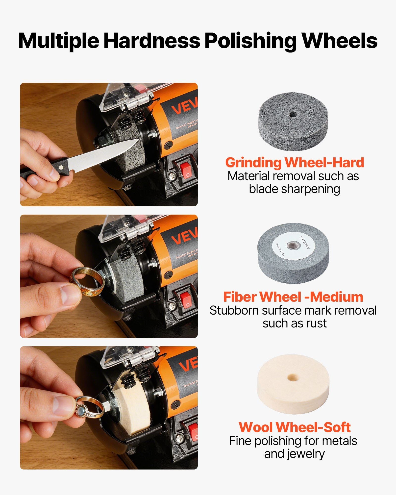 Bench Buffer Polisher, 8300-10600 RPM Adjustable Speed, Polishing & Buffing Machine with Grinding, Fiber, and Wool Wheels, 100-Piece Accessory Kit, for Jewelry, Wood, Metal, Raw Stone, Jade DIY