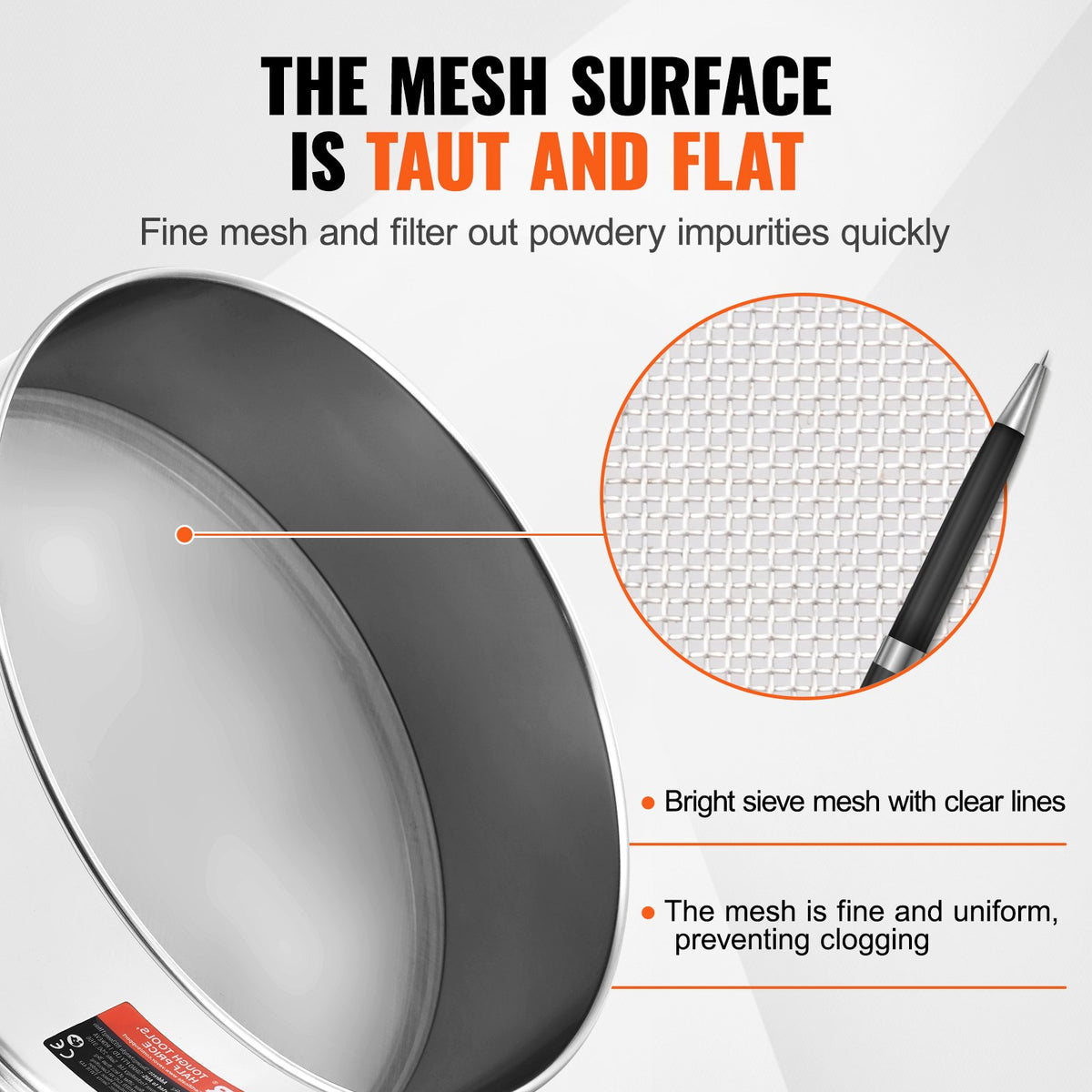 VEVOR Flour Sieve Fine Mesh, 80 Mesh Flour Sifter, 304 Stainless Steel Fine Mesh Sifter Food-grade, Dia. 12.6" Fine Mesh Strainers for Baking, 5 Sizes Mesh hole for Mungbean, Rice, Flour, Pearl Powder