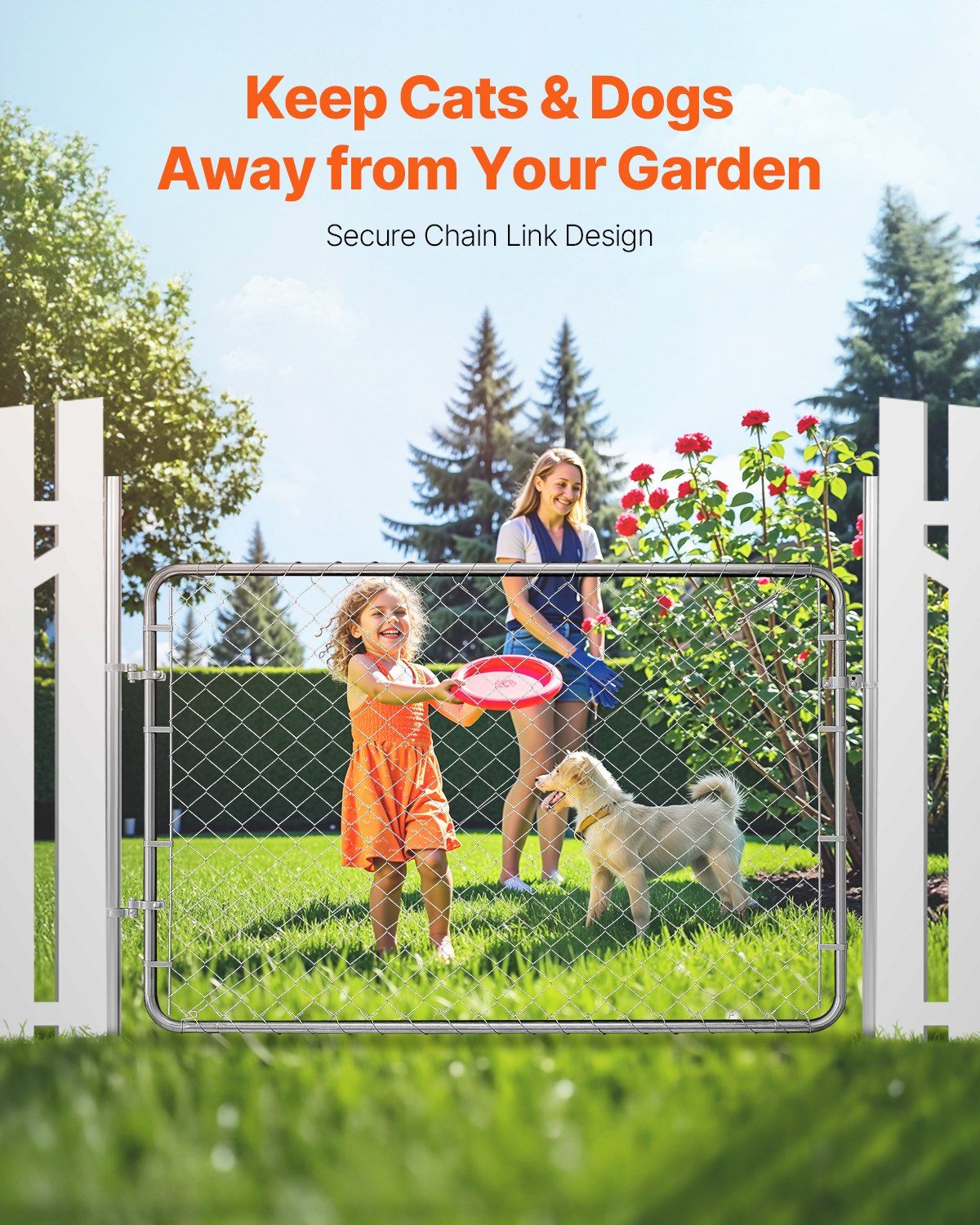 Chain Link Fence Gate, 183 x 122 cm, Adjustable Chain Link Fence Panel, Fit 67-183 cm (W) x 183 cm (H) Garden Fence Gate Opening, Rust-Resistant Galvanized Fencing Gate for Farm, Posts Not Included
