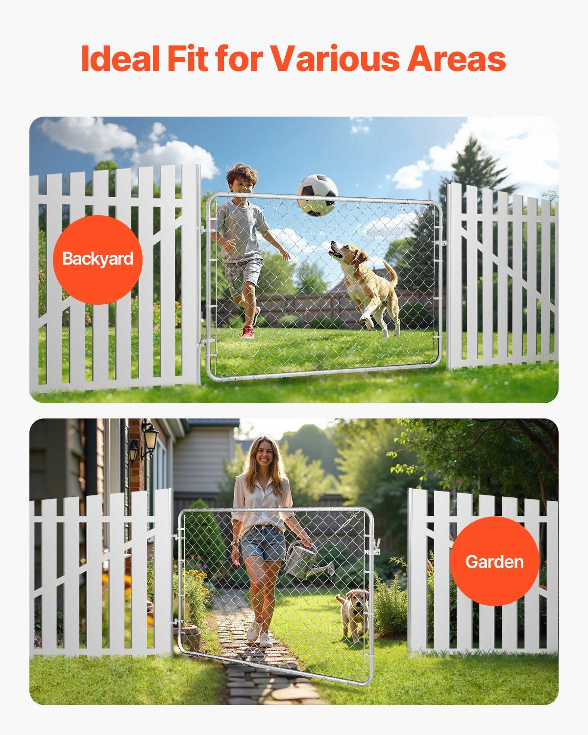 Chain Link Fence Gate, 183 x 122 cm, Adjustable Chain Link Fence Panel, Fit 67-183 cm (W) x 183 cm (H) Garden Fence Gate Opening, Rust-Resistant Galvanized Fencing Gate for Farm, Posts Not Included