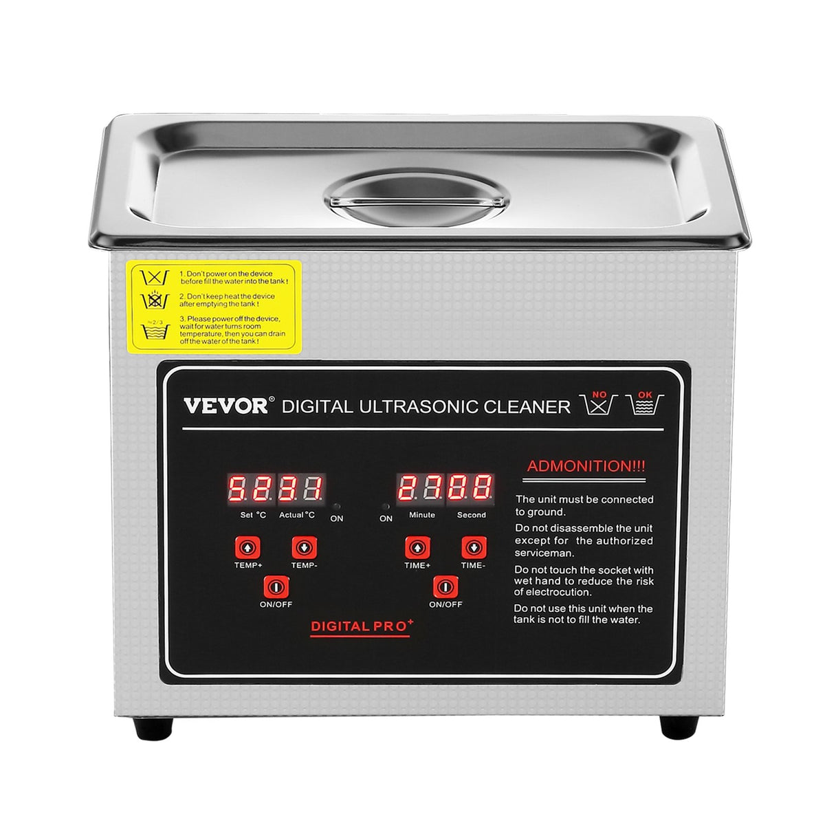 VEVOR Ultrasonic Cleaner with Digital Timer &amp; Heater, Professional Ultra Sonic Jewelry Cleaner, Stainless Steel Heated Cleaning Machine for Glasses Watch Rings Small Parts Circuit Board (3L)