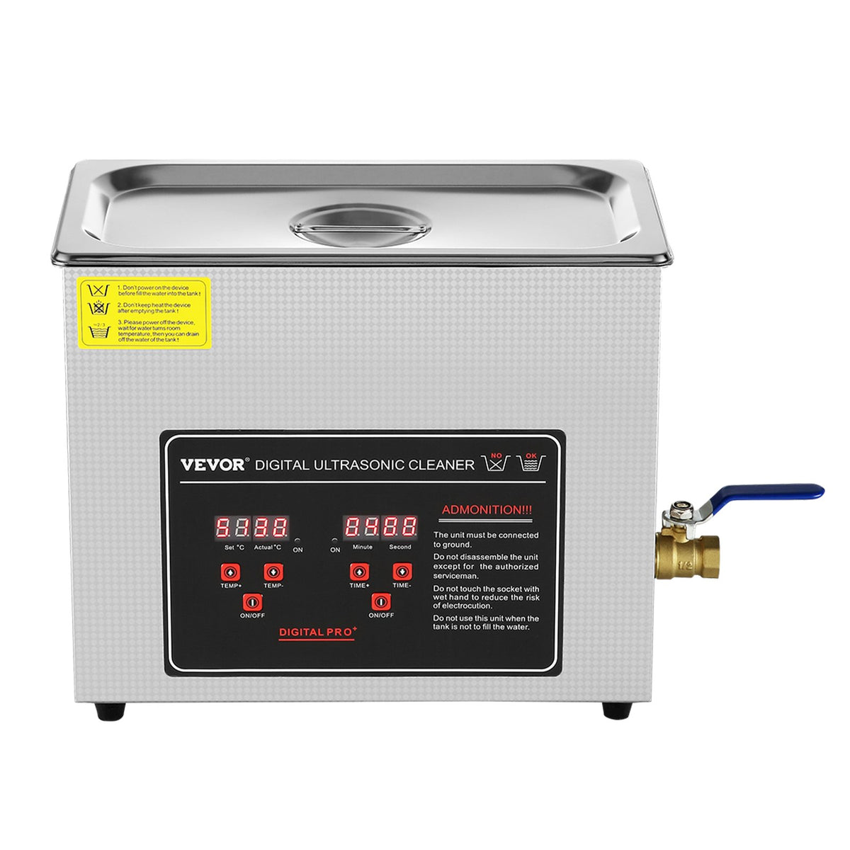 VEVOR Ultrasonic Cleaner with Digital Timer &amp; Heater, Professional Ultra Sonic Jewelry Cleaner, Stainless Steel Heated Cleaning Machine for Glasses Watch Rings Small Parts Circuit Board (6L)