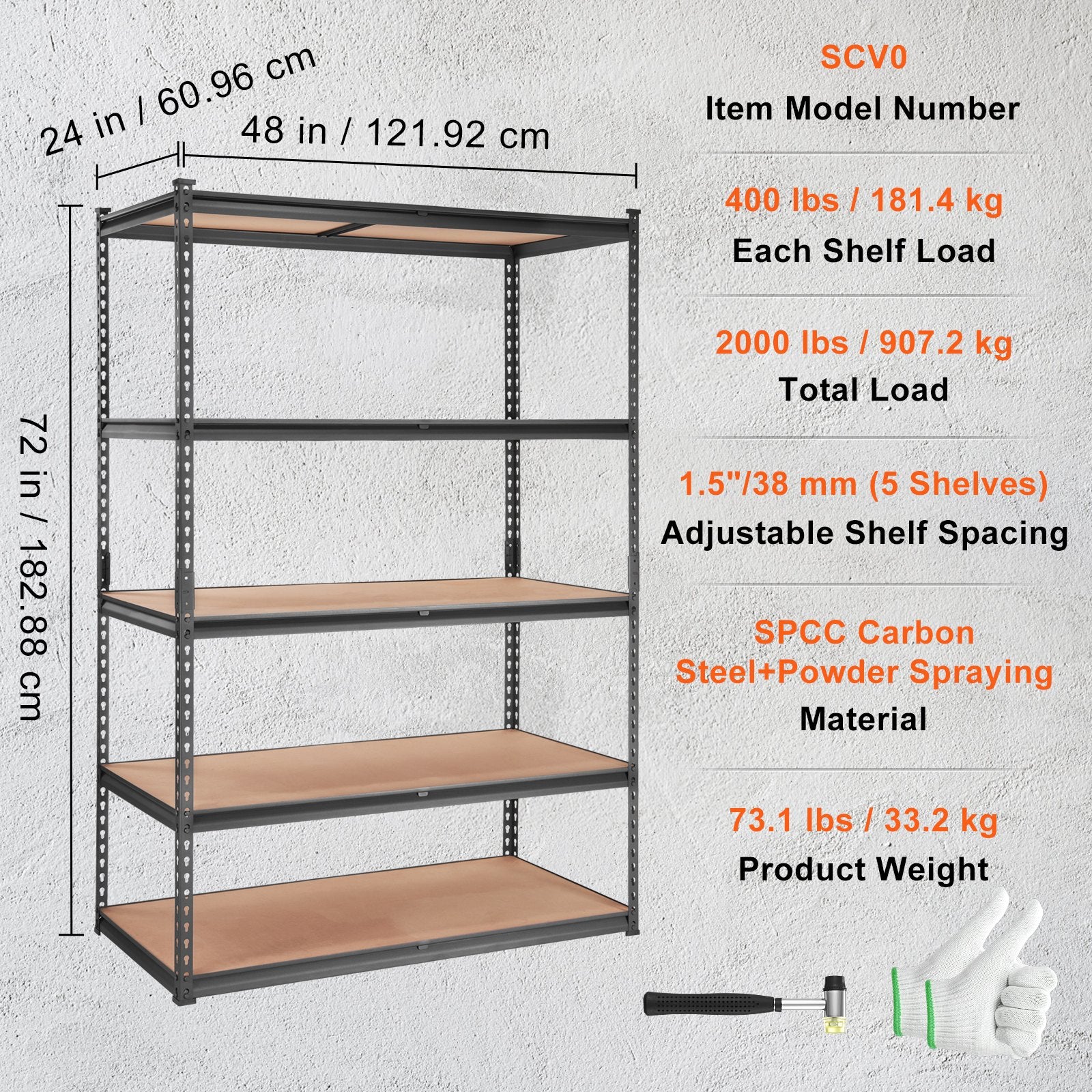 VEVOR Storage Shelving Unit, 5-Tier Adjustable, 907 kg Capacity, Heavy Duty Garage Shelves Metal Organizer Utility Rack, Black, 122L x 61W x 183H cm for Kitchen Pantry Basement Bathroom Laundry Closet