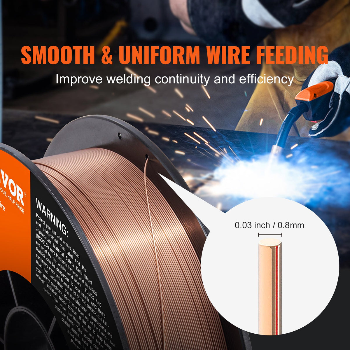 VEVOR Solid MIG Welding Wire, ER70S-6 0.030-inch 11LBS with Low Splatter and High Levels of Deoxidizers for All Position Gas Welding
