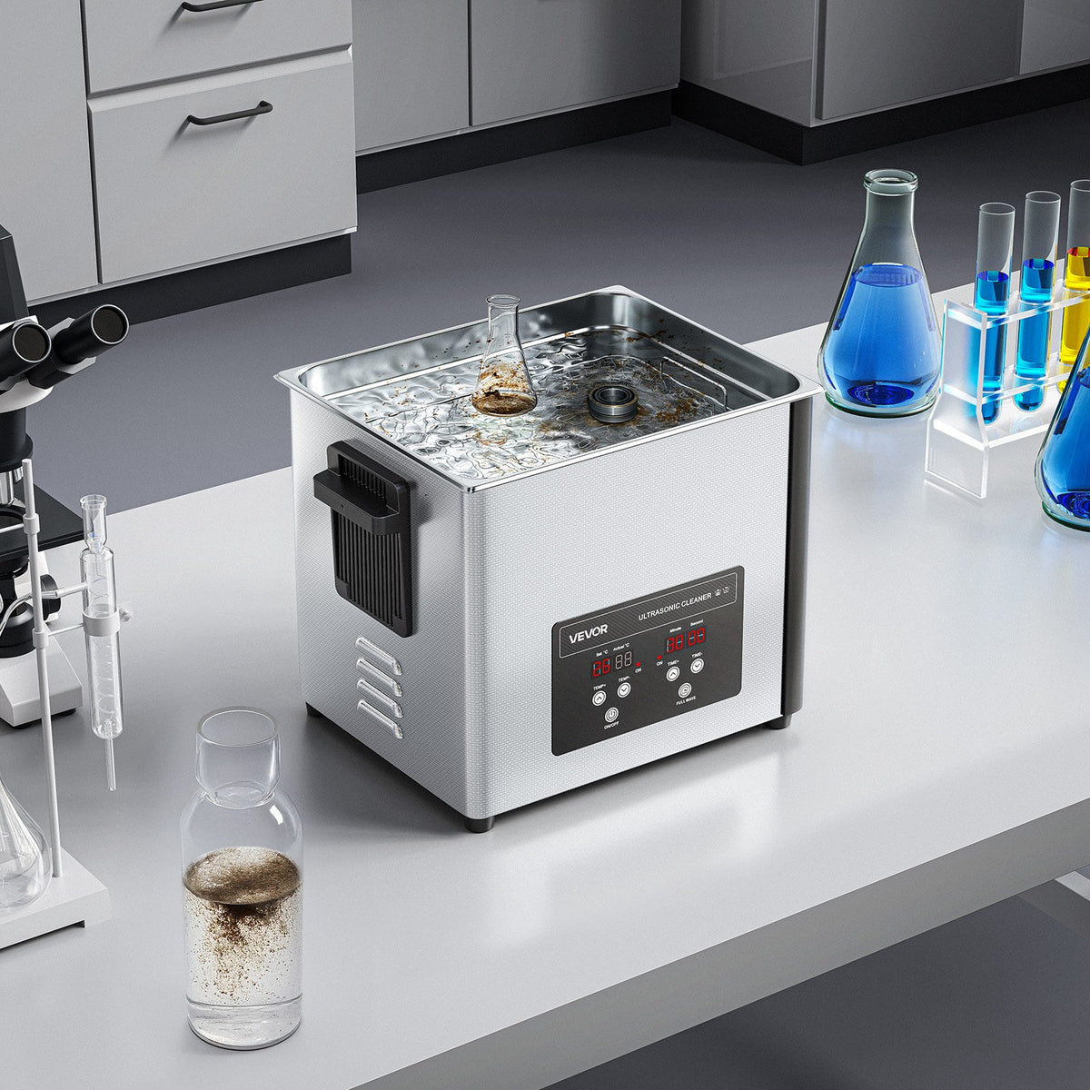 VEVOR 10L Ultrasonic Cleaner, Professional Ultrasonic Cleaner Machine with Cleaning Basket & Digital Display, 180W Stainless Steel 40kHz Cleaning Machine for Watches, Razors, Jewelry, Coins, and More