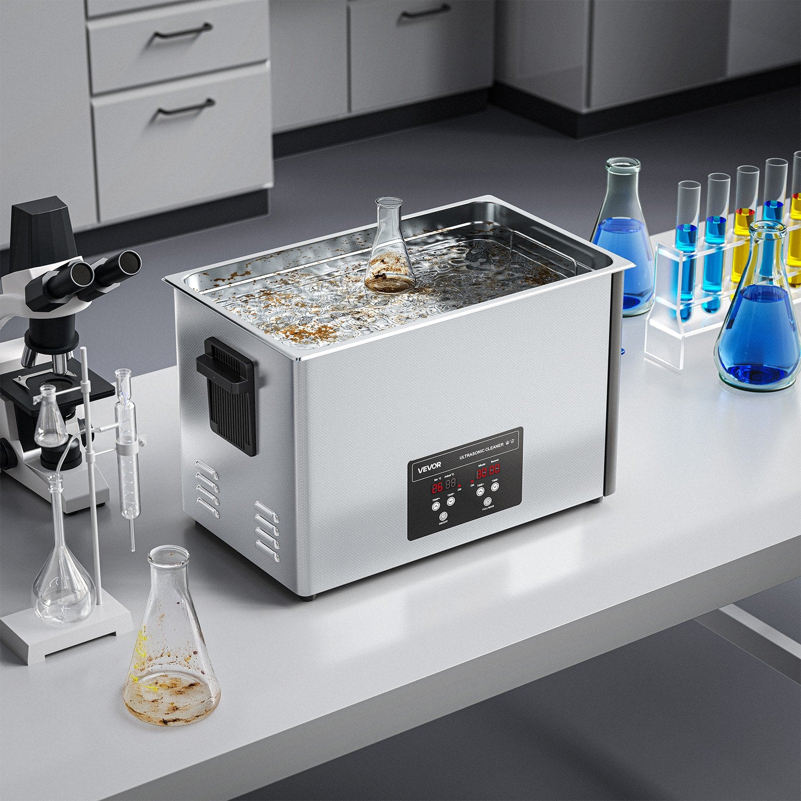 VEVOR 30L Ultrasonic Cleaner, Professional Ultrasonic Cleaner Machine with Cleaning Basket & Digital Display, 480W Stainless Steel 40kHz Industrial Cleaning Machine for Parts, Carburetors, Instruments