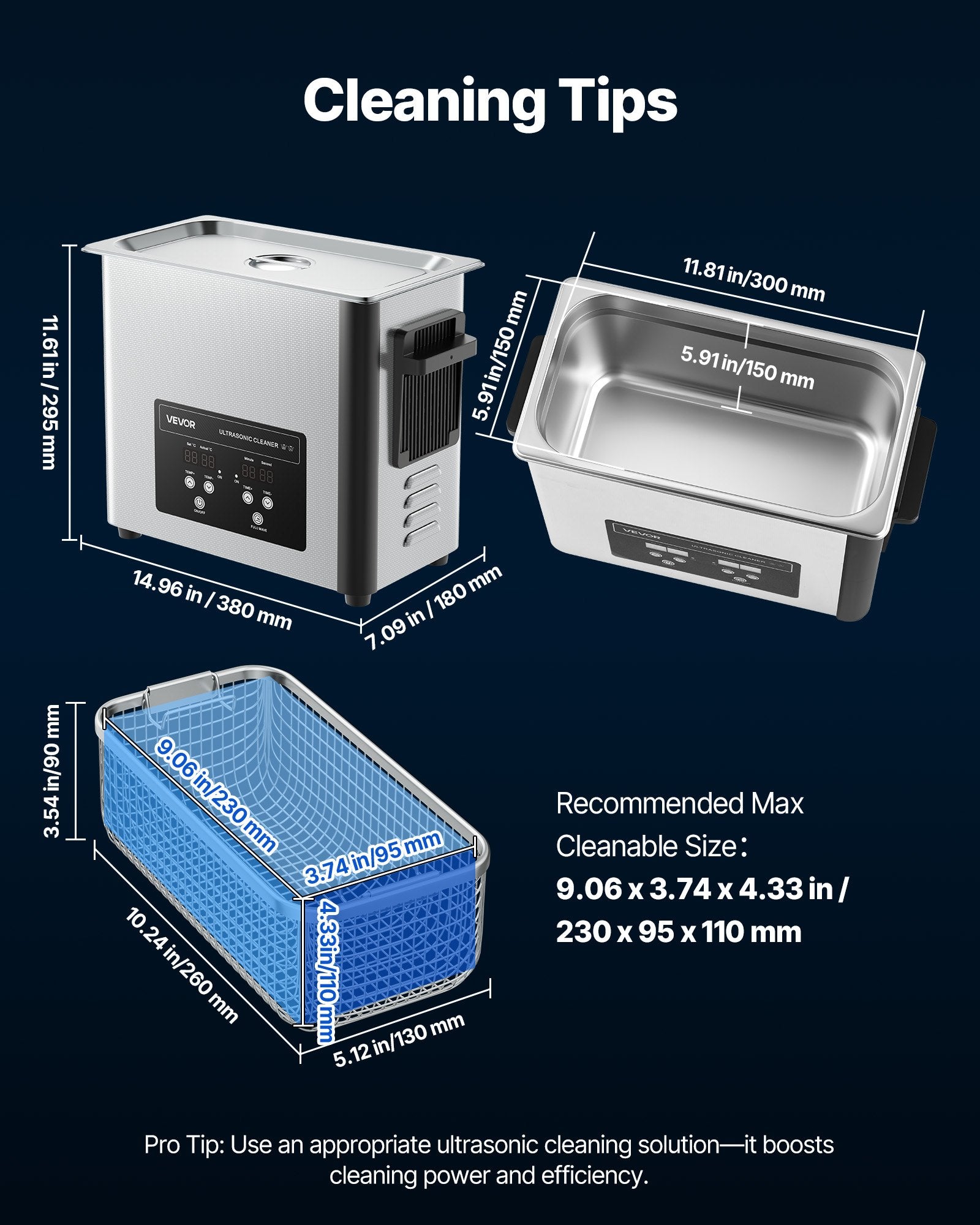 VEVOR 6L Ultrasonic Cleaner, Professional Ultrasonic Cleaner Machine with Cleaning Basket & Digital Display, 120W Stainless Steel 40kHz Cleaning Machine for Watches, Razors, Jewelry, Coins and More