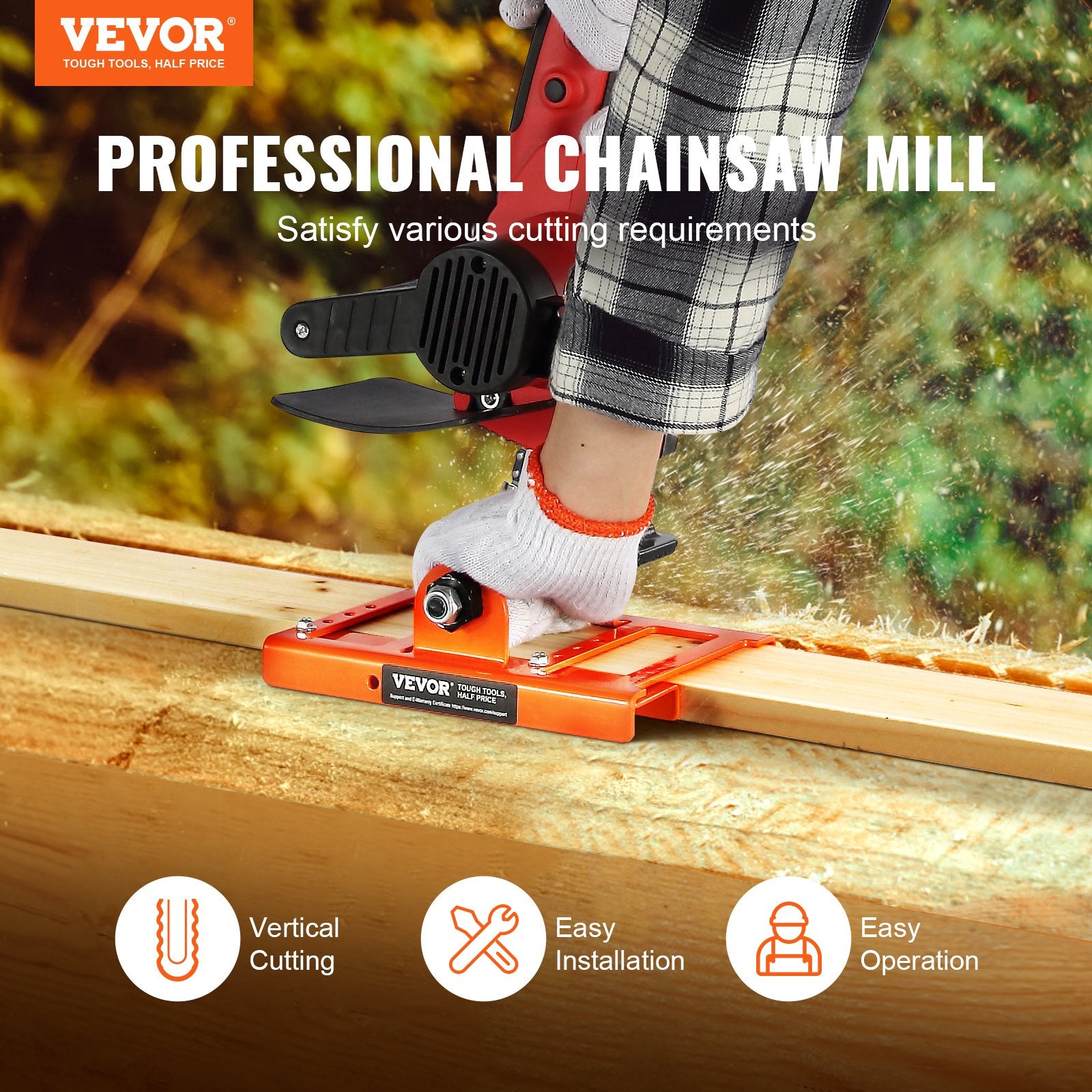VEVOR Chainsaw Mill, Vertical Lumber Cutting Guide with 5.1-15.2cm Cutting Width, Cast Iron Portable Timber Chainsaw Attachment, Lightweight Wood Timber Milling Attachment for Builders and Woodworkers