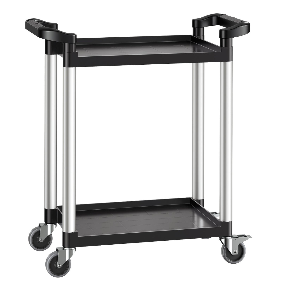 VEVOR Utility Cart, 300 lbs Load Capacity, 2-tier Utility Plastic Cart with 360° Swivel Wheels (2 with Brakes), 24.4 x 16.1-inch Food Service Cart for Warehouse, Office, Home, Restaurant, Kitchen