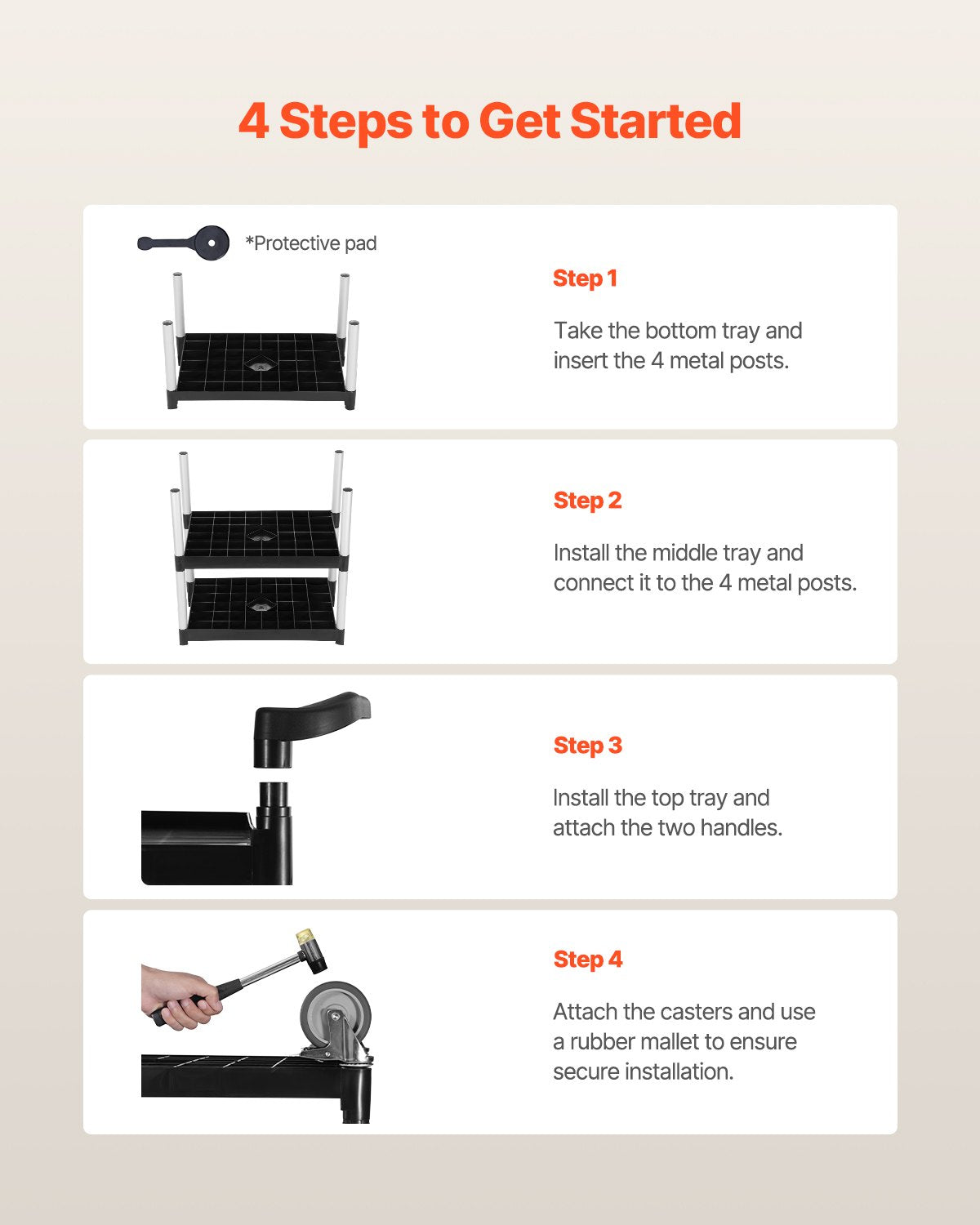 VEVOR Utility Cart, 300 lbs Load Capacity, 3-tier Utility Plastic Cart with 360° Swivel Wheels (2 with Brakes), 24.4 x 16.1-inch Food Service Cart for Warehouse, Office, Home, Restaurant, Kitchen