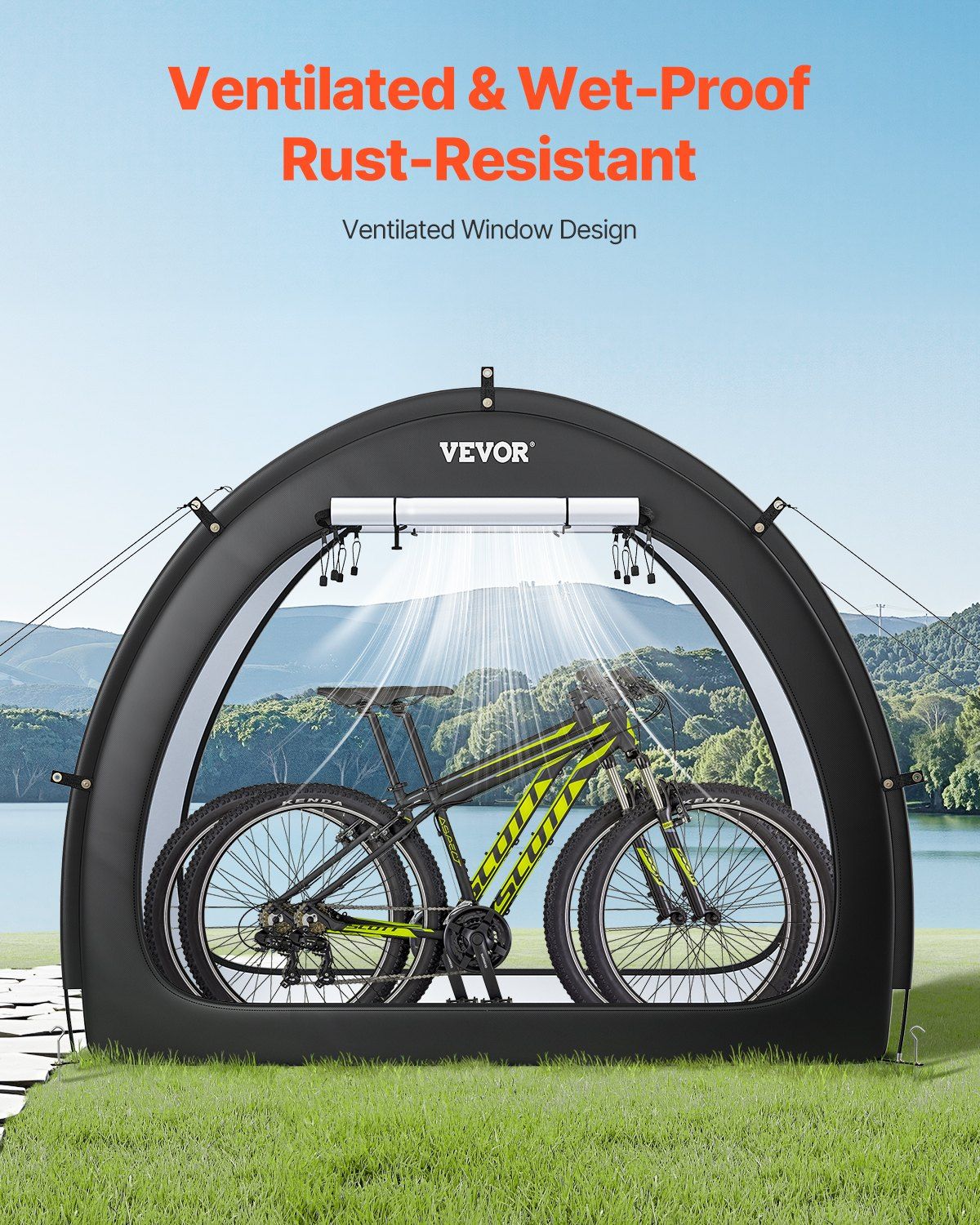 Bike Storage Tent, 1 to 2 Bikes, Outdoor Spacious Bike Storage Tent with Ventilated Window, Waterproof Fan-Shaped Bike Tent with High Strength Fiberglass & Dual Zippers, Fit for Bicycle