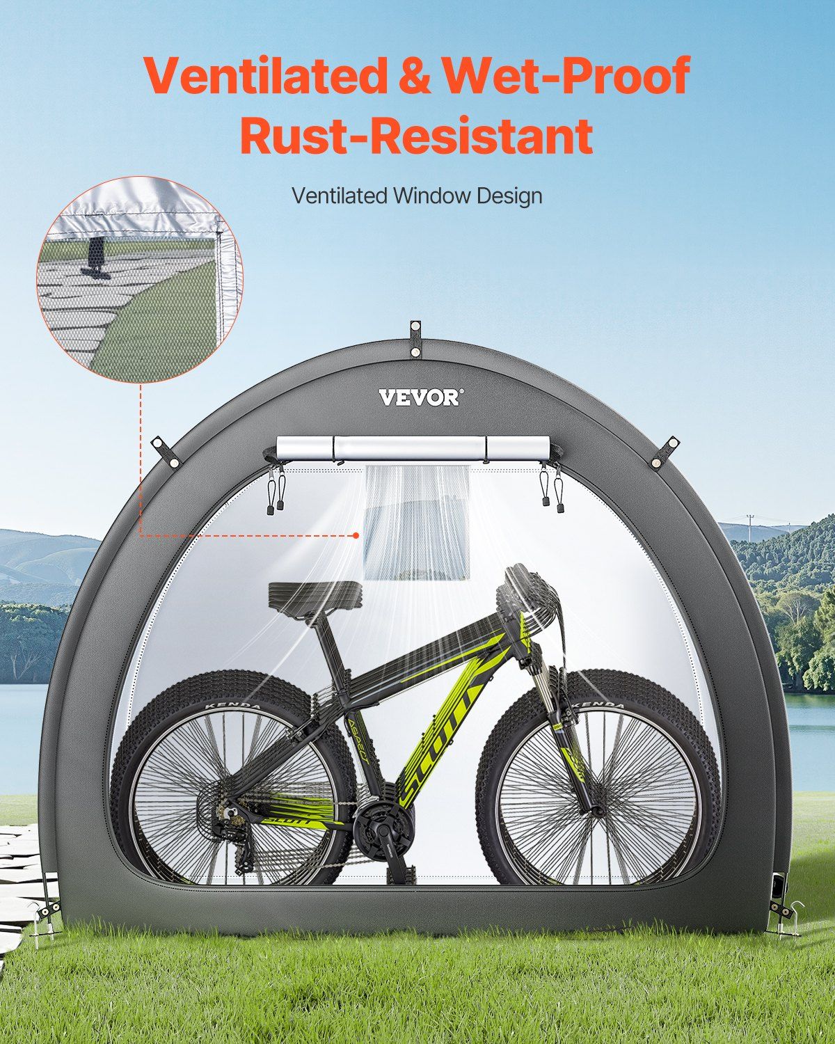 Bike Storage Tent, 4 to 5 Bikes, Outdoor Spacious Bike Storage Tent with Ventilated Window, Waterproof Fan-Shaped Bike Tent with High Strength Fiberglass & Double Door, Fit for Bicycle