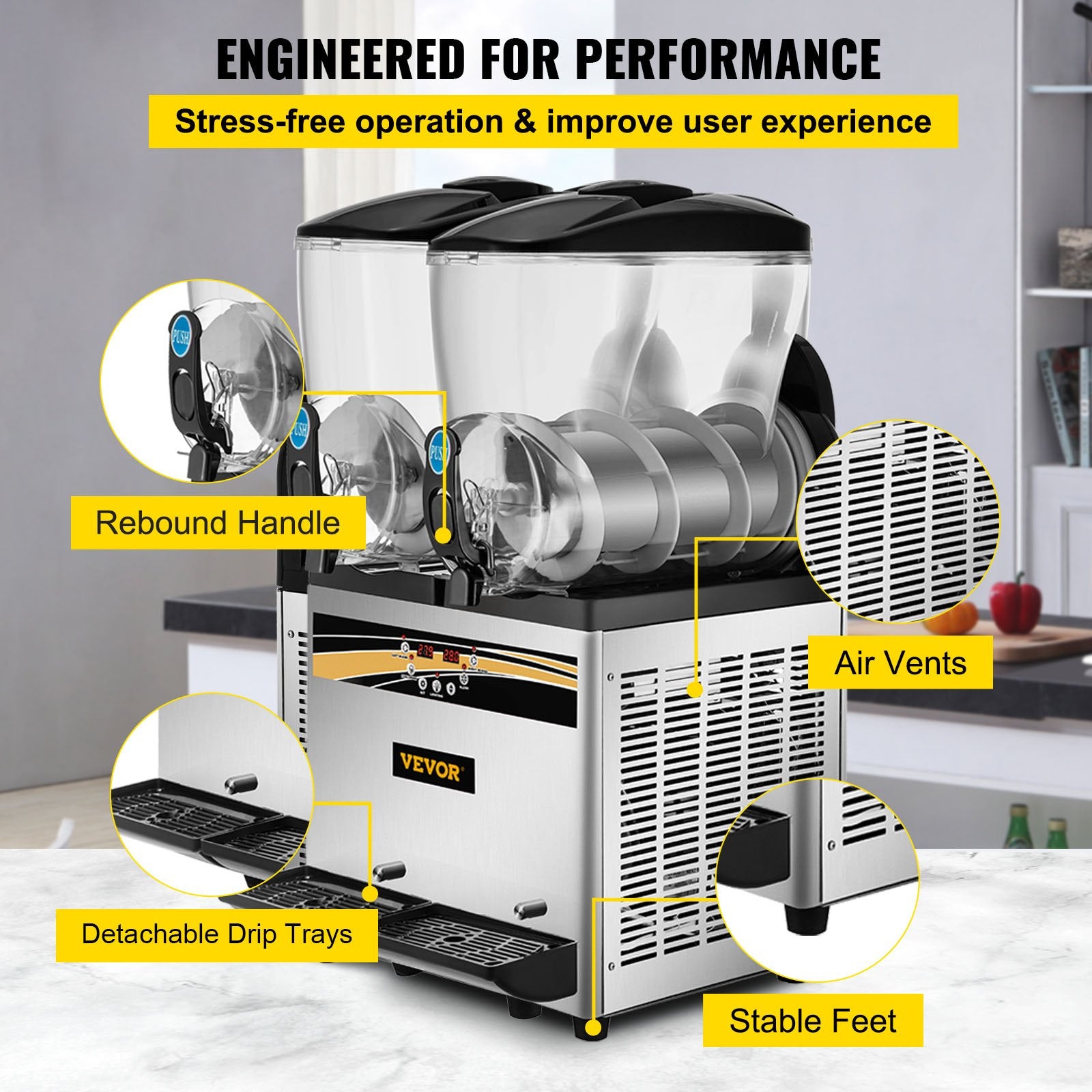 VEVOR Commercial Slush Machine Margarita Slush Maker 2x15L Frozen Drink Machine