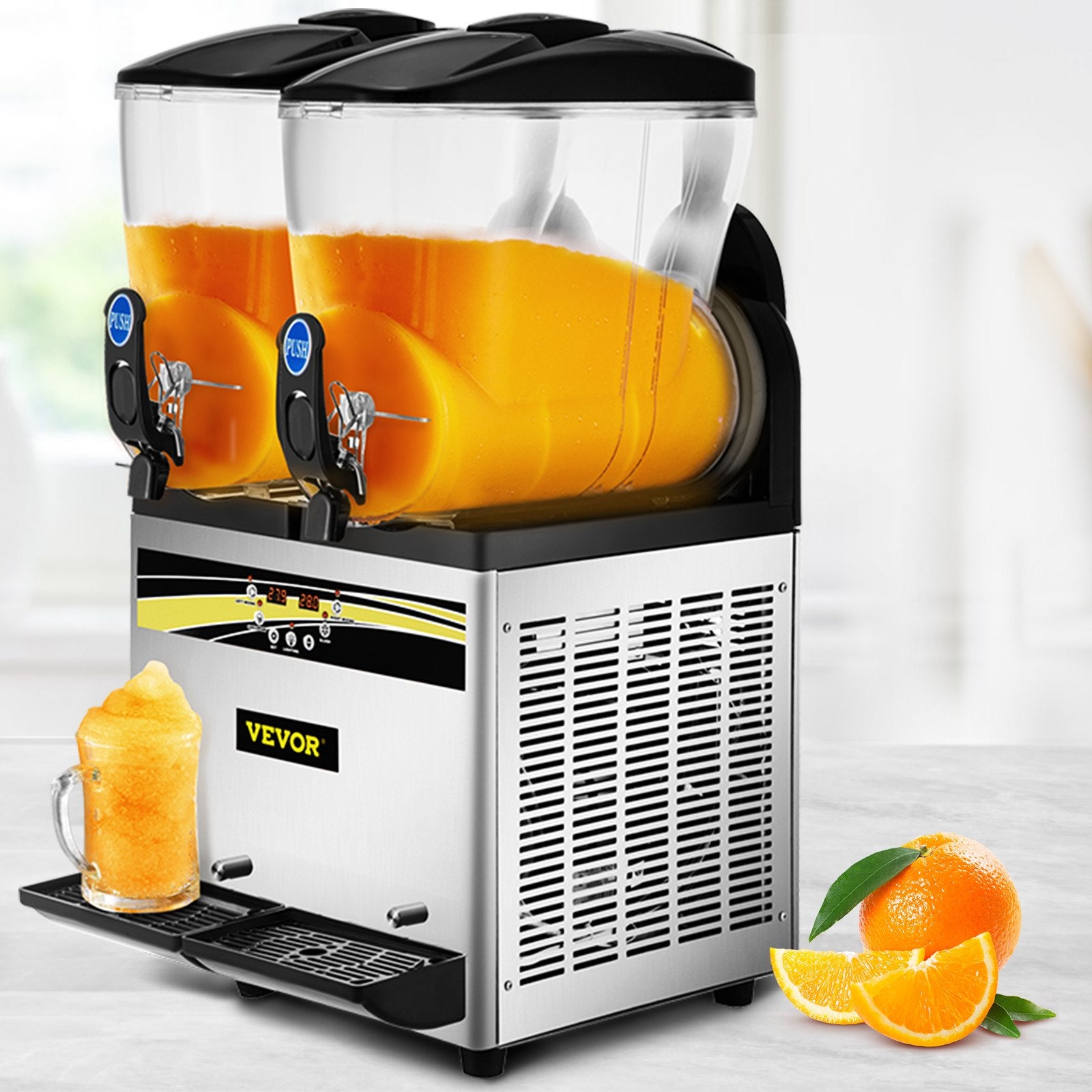 VEVOR Commercial Slush Machine Margarita Slush Maker 2x15L Frozen Drink Machine
