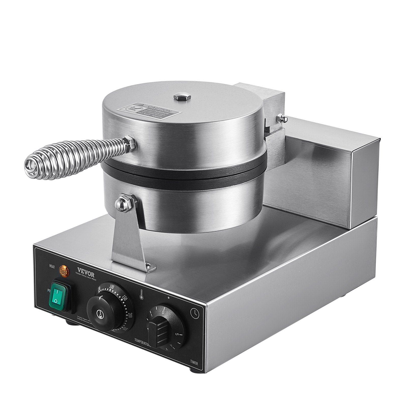 VEVOR Commercial Waffle Maker, 1230W Round Waffle Baker Machine, Non-Stick Stainless Steel Belgian Waffle Iron with Temperature and Time Control, Handle, for Restaurant Bakery Snack Bar Family