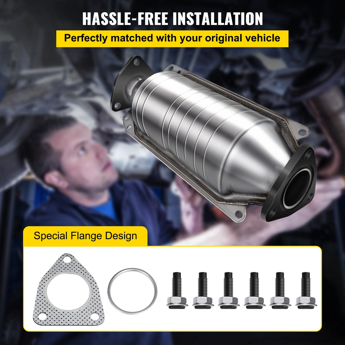 VEVOR Catalytic Converter Compatible with 1998-2002 Honda Accord 2.3L, Direct-Fit High Flow Series Cat Converter, Stainless Steel Exhaust Converter Pipe with Flange Design & Gasket (OBD III Compliant)