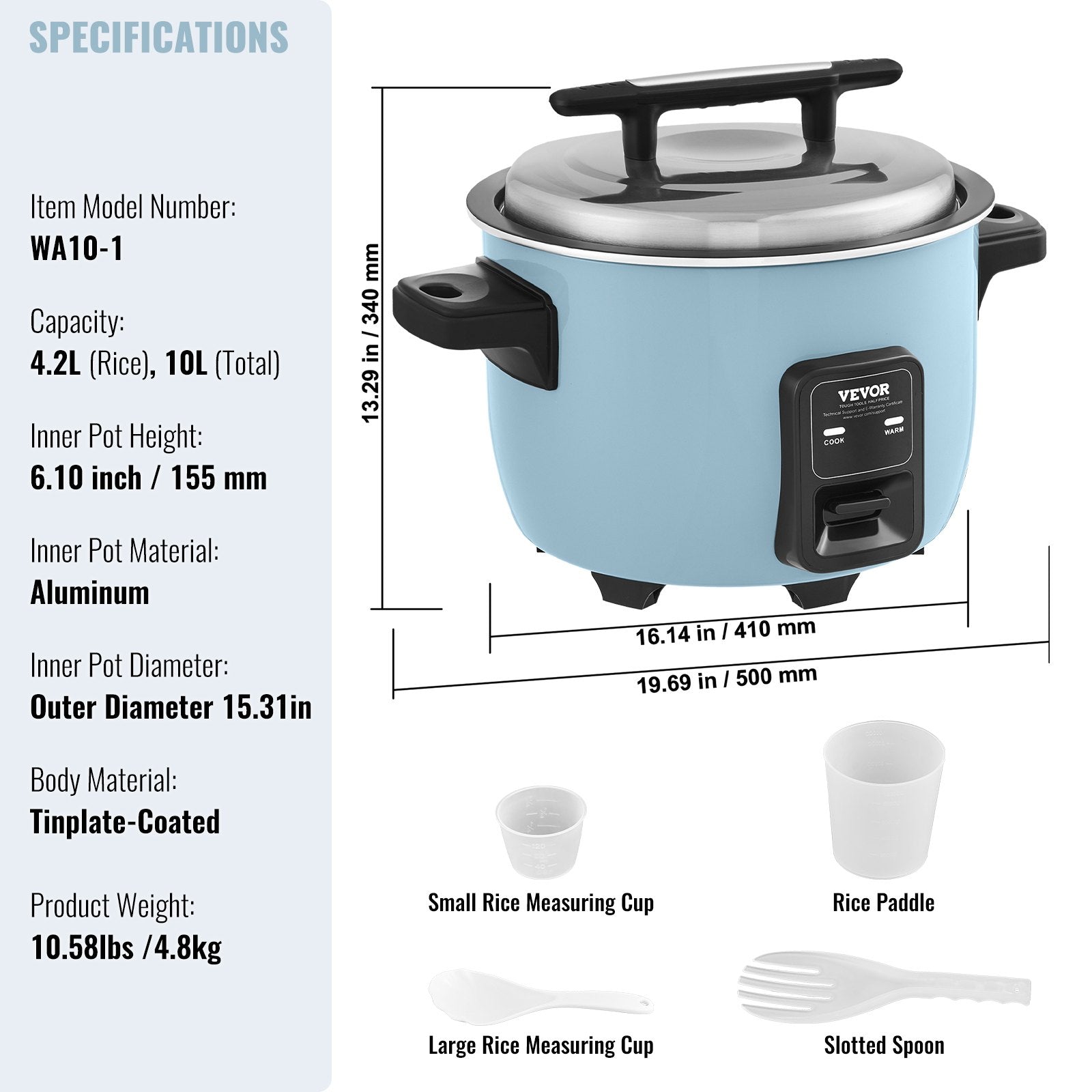 VEVOR Commercial Rice Cooker, 60-Cup Rice Cooker, 13 Liter Large Rice Cooker and Warmer with Nonstick Inner Pot, Fast Cooking and 24-Hour Keep Warm, with Rice Cup and Paddle, for Restaurant