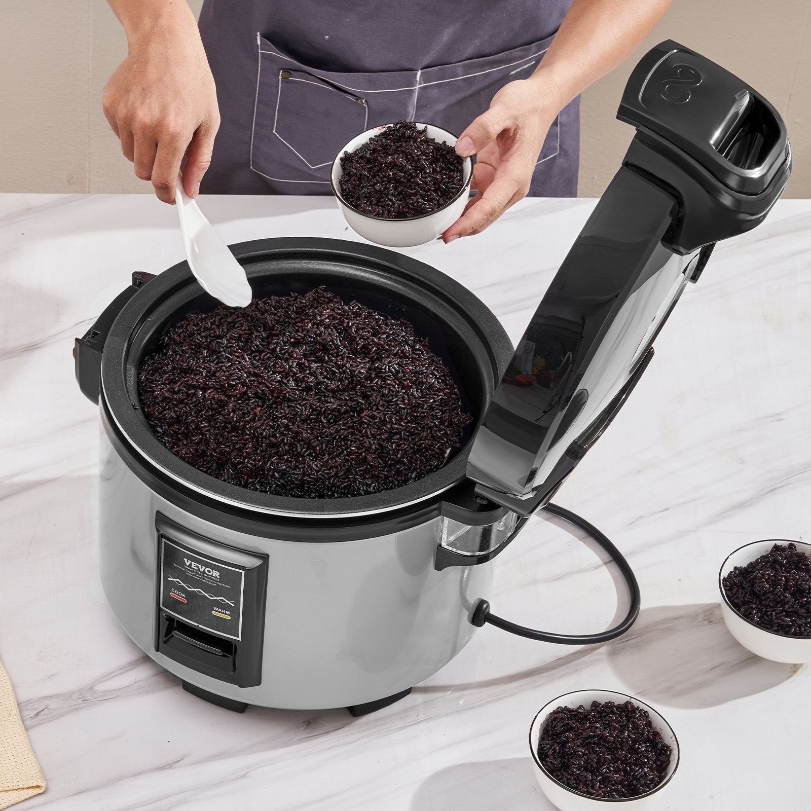 VEVOR Commercial Rice Cooker, 45-Cup Rice Cooker, 9 Liter Large Rice Cooker and Warmer with Nonstick Inner Pot, Fast Cooking and 12-Hour Keep Warm, with Rice Cup and Paddle, for Restaurant
