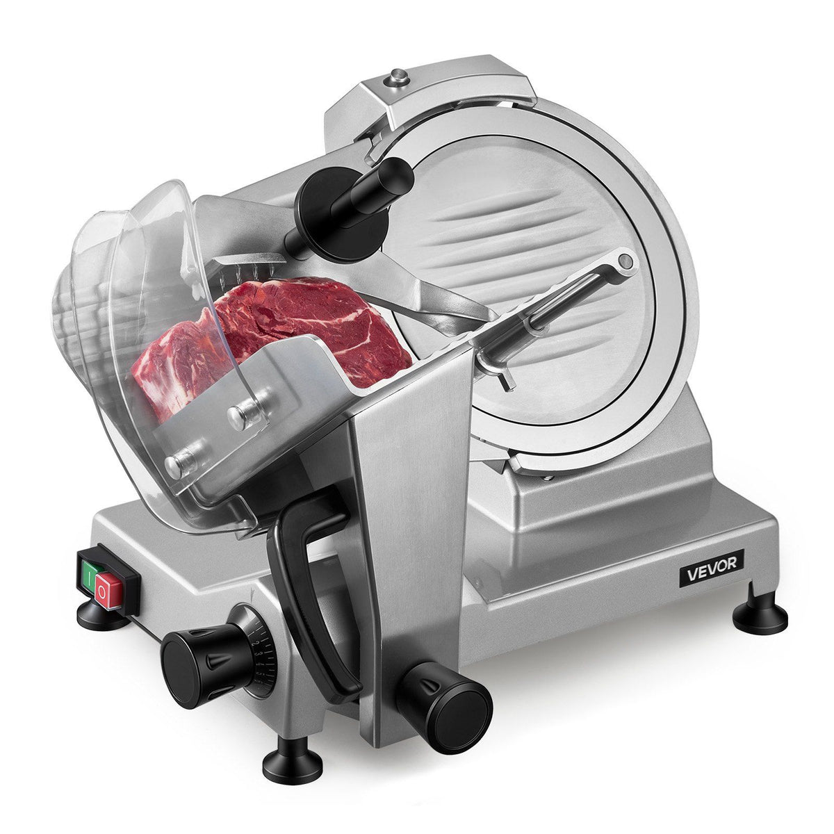 Commercial Meat Slicer, 240W Electric Deli Food Slicer with 250mm Carbon Steel Blade, Built-In Sharpener &amp; 0-12mm Adjustable Thickness for Frozen Meat, Ham, Baguett, Steak