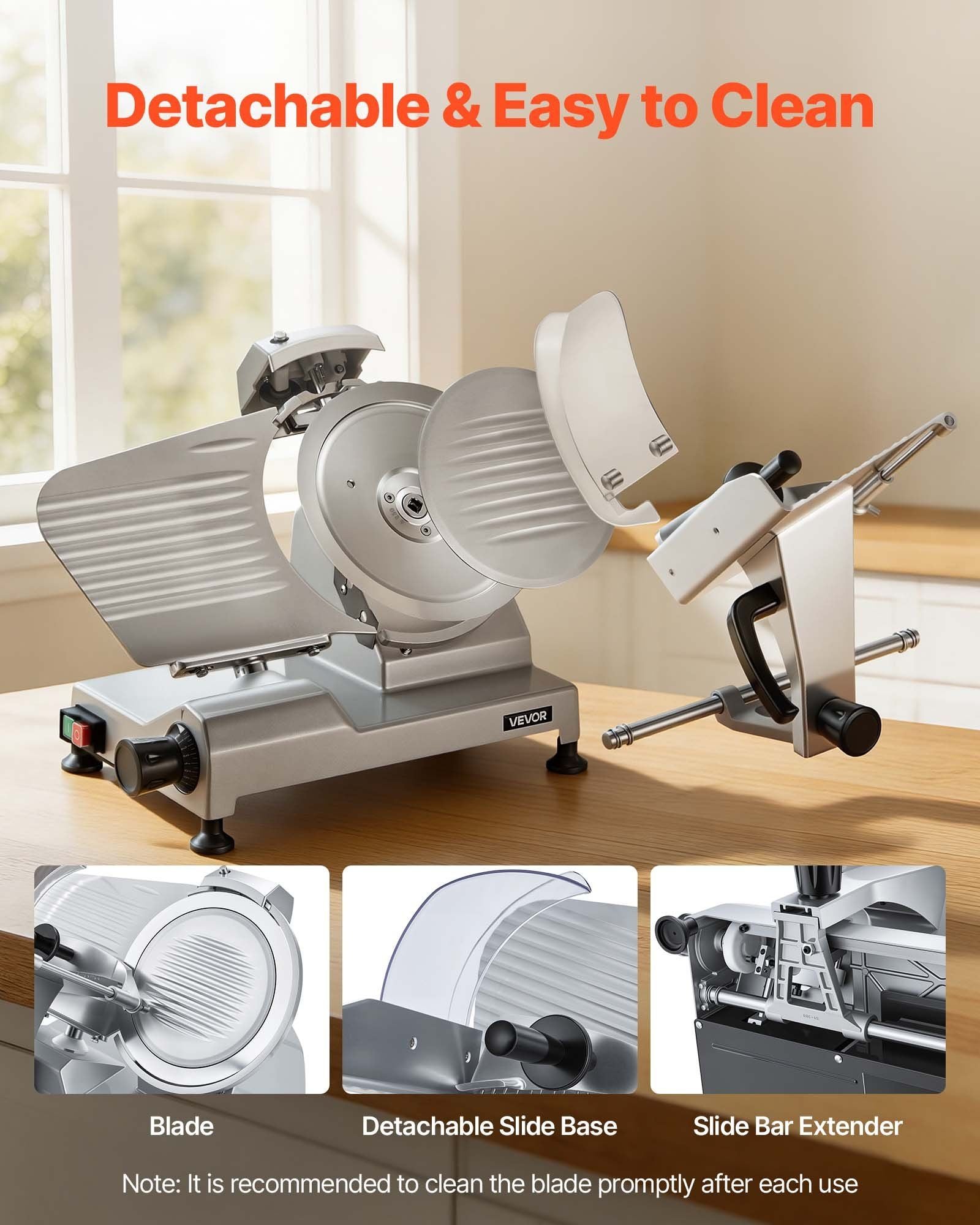 Commercial Meat Slicer, 240W Electric Deli Food Slicer with 250mm Carbon Steel Blade, Built-In Sharpener & 0-12mm Adjustable Thickness for Frozen Meat, Ham, Baguett, Steak