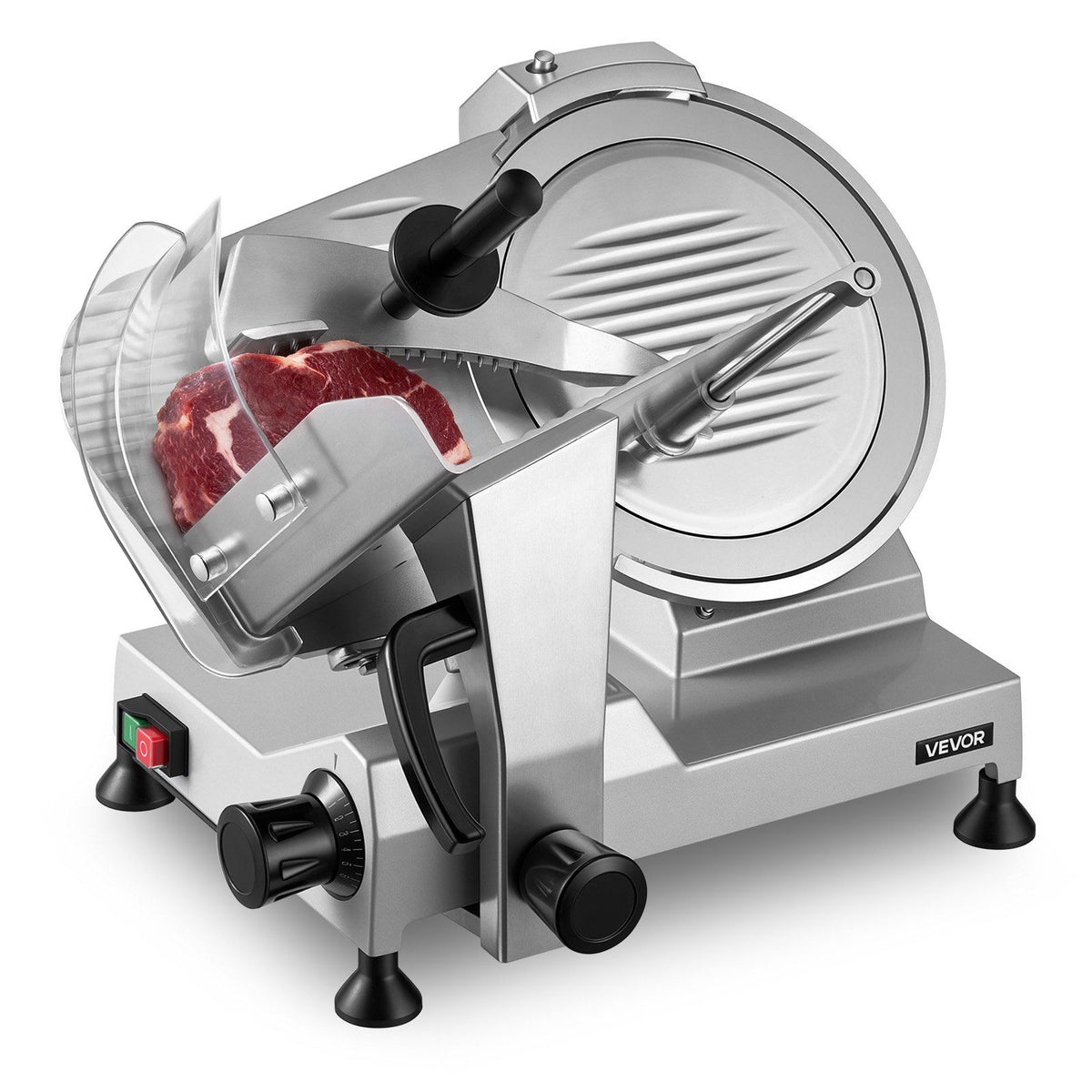 Commercial Meat Slicer, 320W Electric Deli Food Slicer with 300mm Carbon Steel Blade, Built-In Sharpener &amp; 0-15mm Adjustable Thickness for Frozen Meat, Ham, Baguett, Steak
