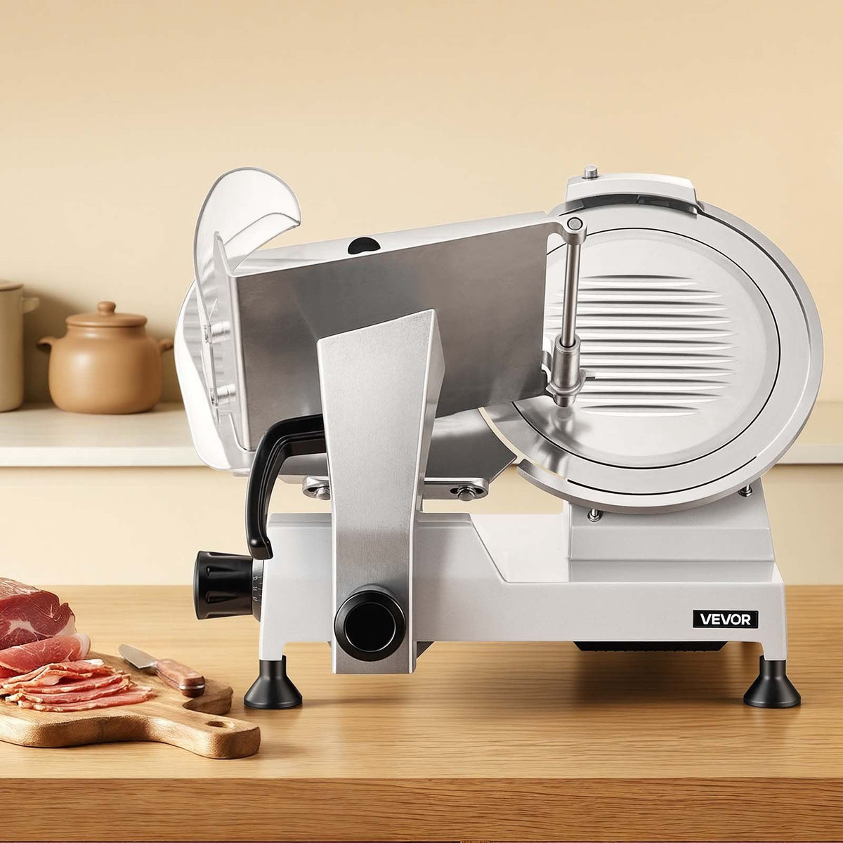 Commercial Meat Slicer, 320W Electric Deli Food Slicer with 300mm Carbon Steel Blade, Built-In Sharpener & 0-15mm Adjustable Thickness for Frozen Meat, Ham, Baguett, Steak