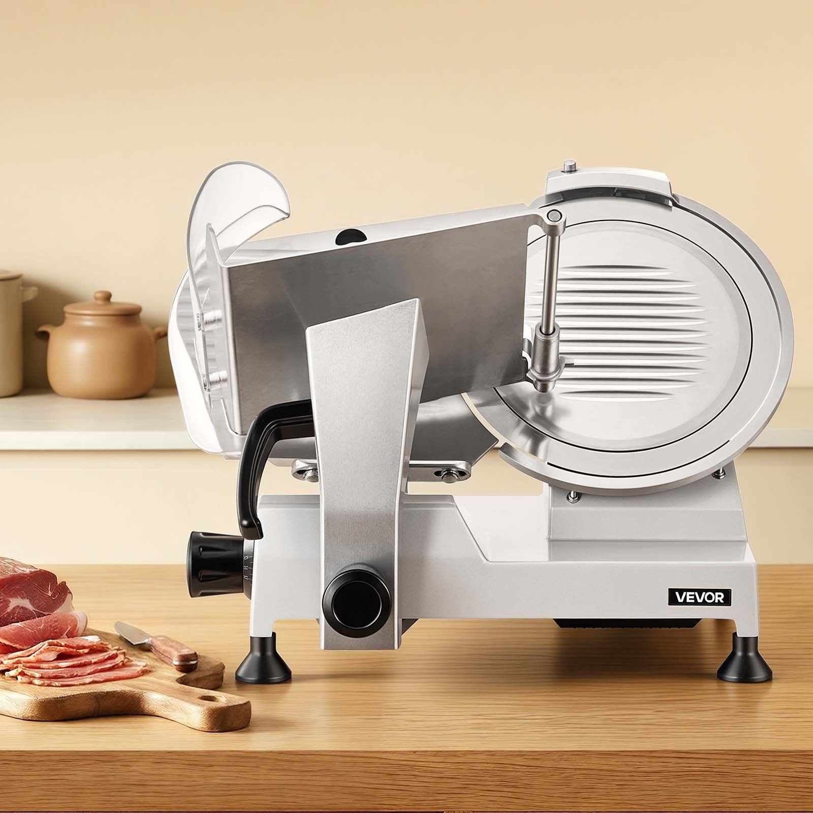 Commercial Meat Slicer, 320W Electric Deli Food Slicer with 300mm Carbon Steel Blade, Built-In Sharpener & 0-15mm Adjustable Thickness for Frozen Meat, Ham, Baguett, Steak